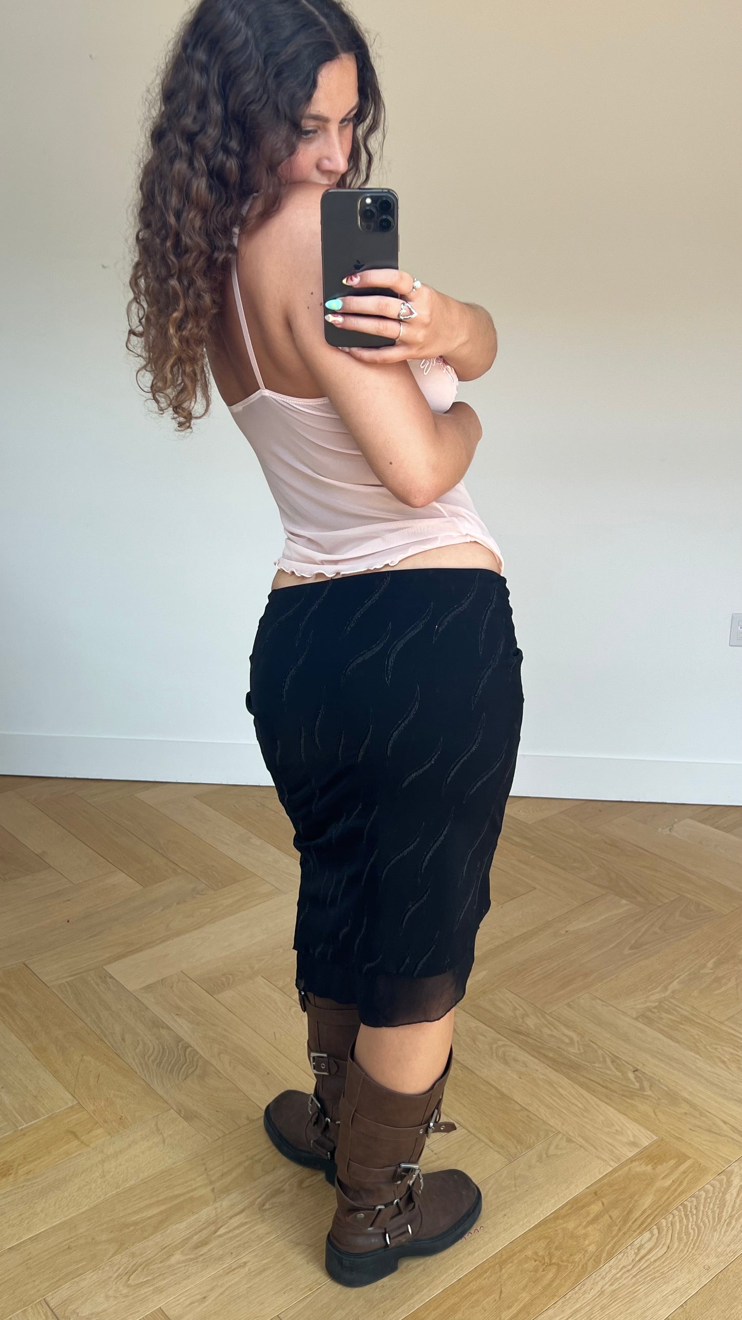 00s black mesh beaded skirt- size S
