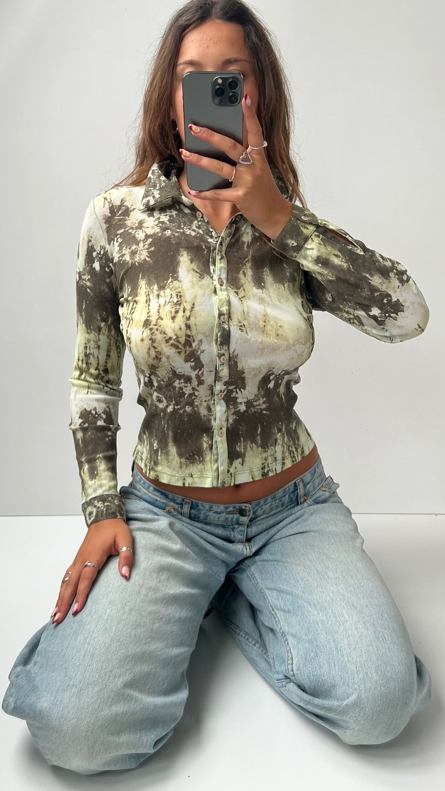 00s green mesh long sleeve top- size S