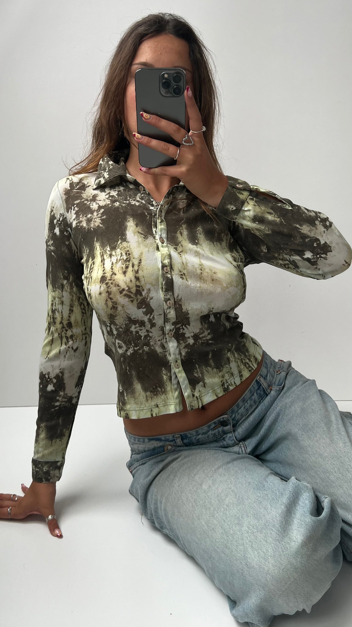 00s green mesh long sleeve top- size S