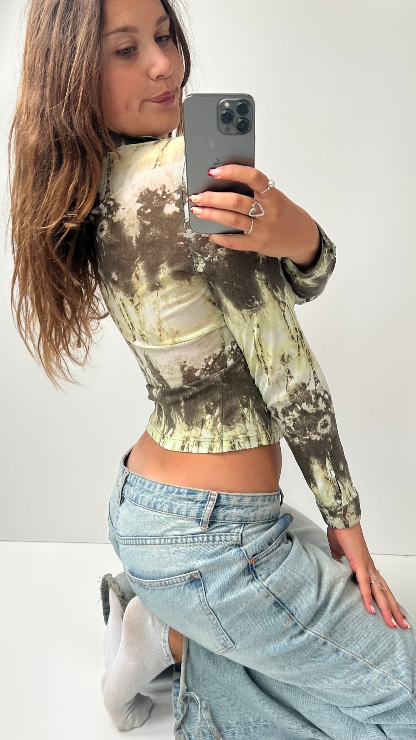 00s green mesh long sleeve top- size S