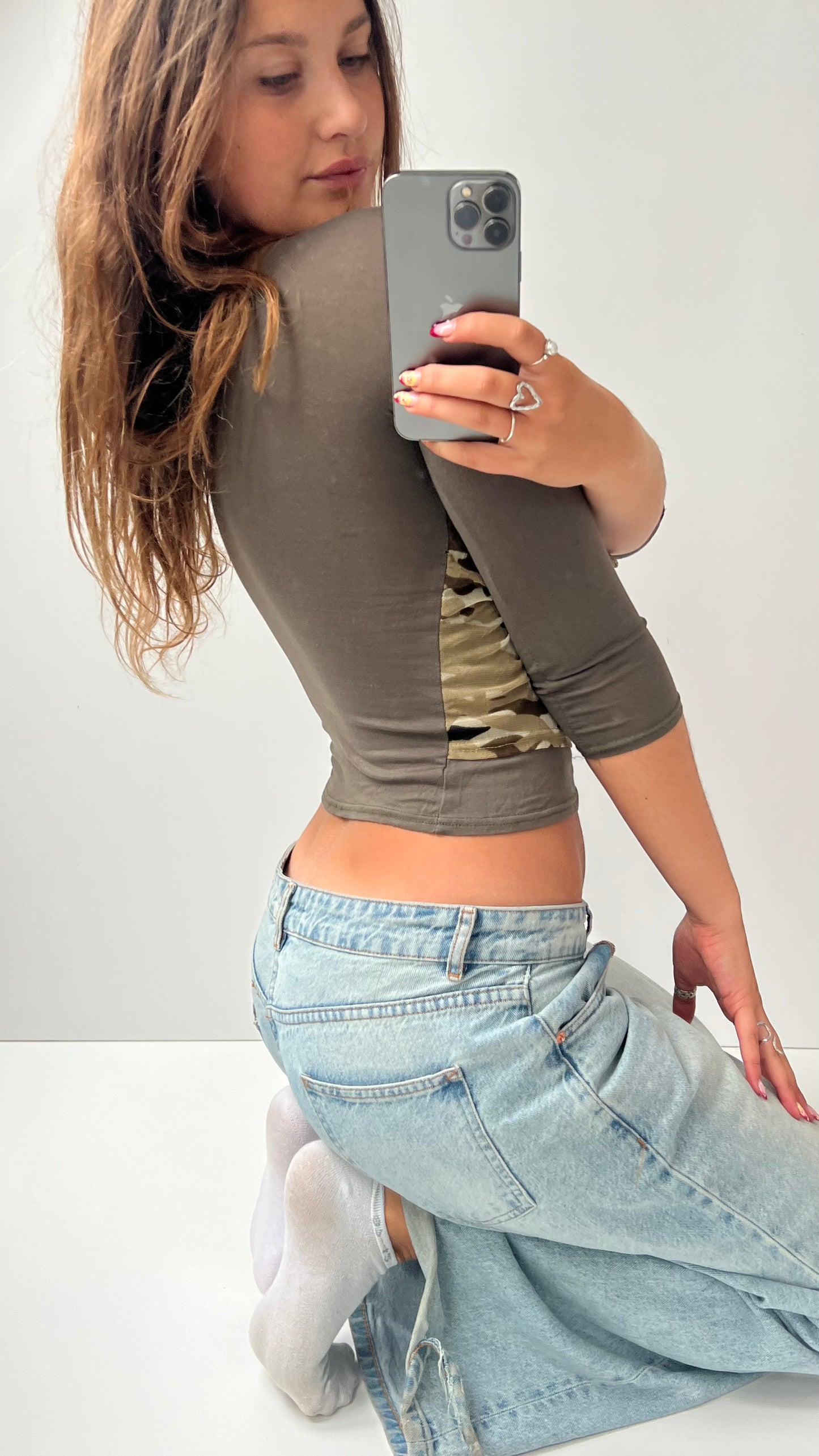 00s khaki camo long sleeve top- size XS
