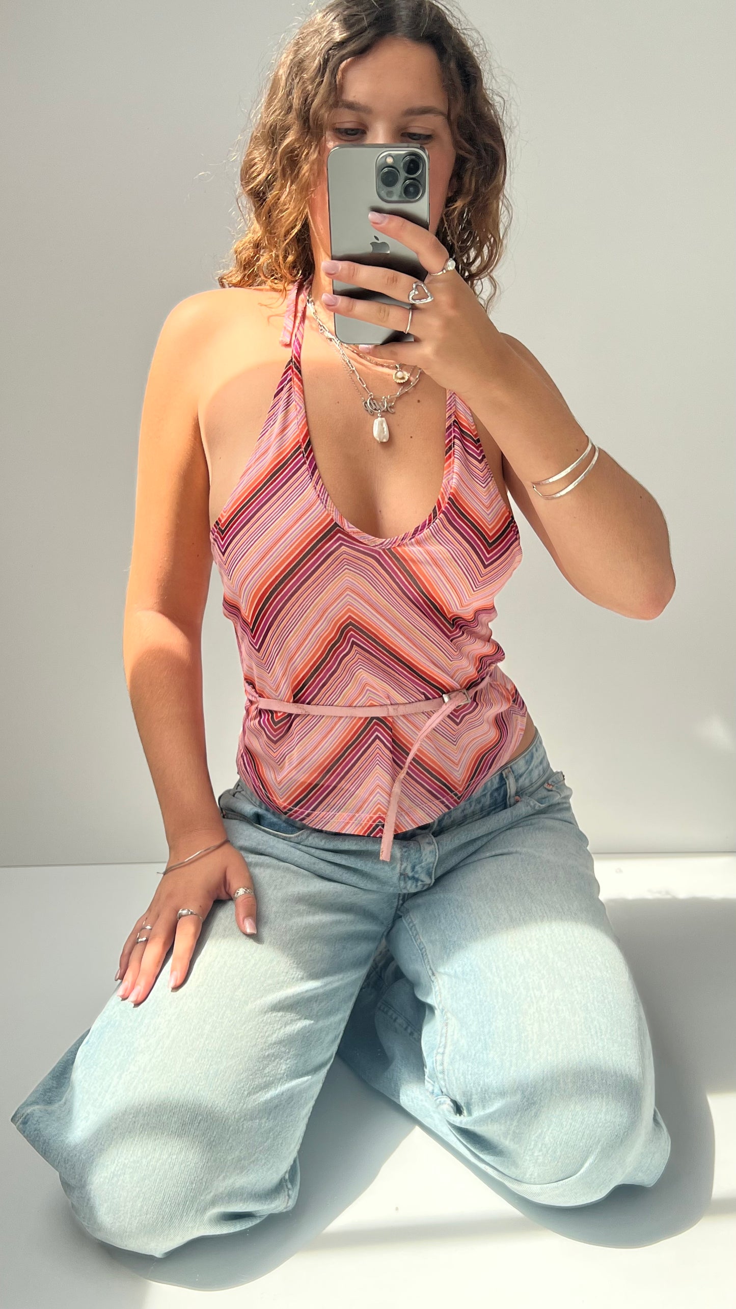 00s pink stripe mesh cami- size M