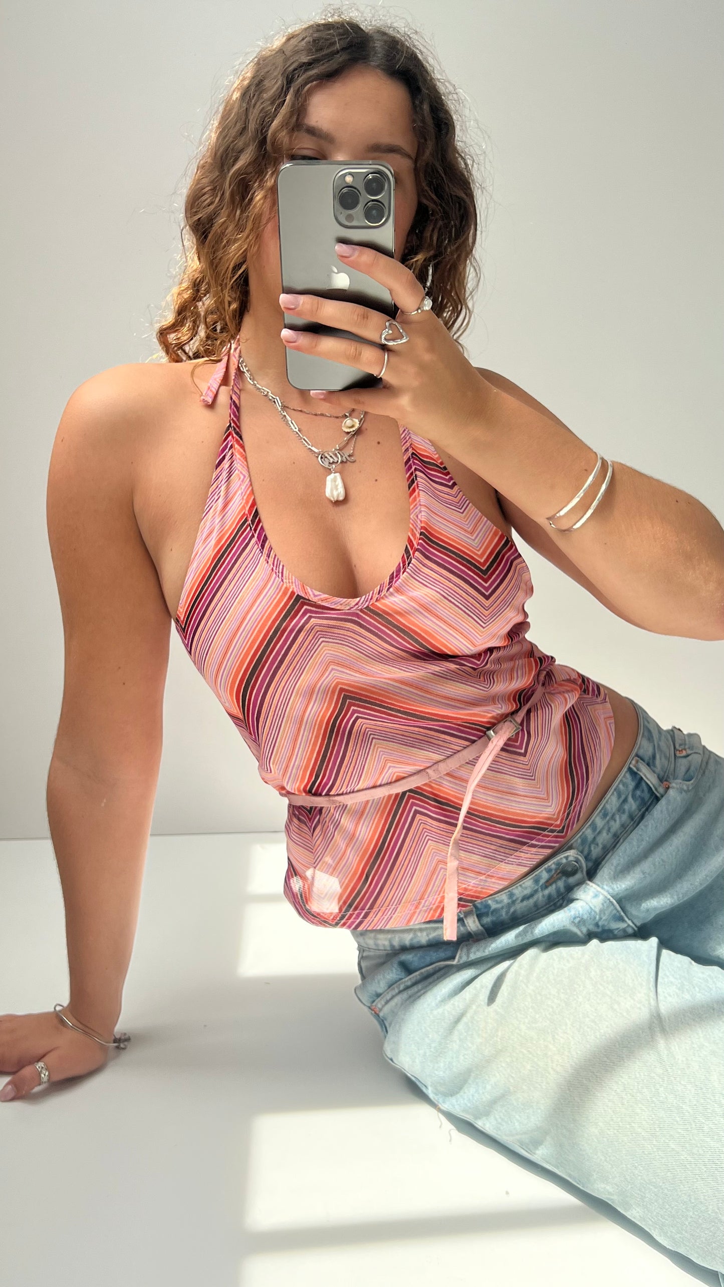 00s pink stripe mesh cami- size M