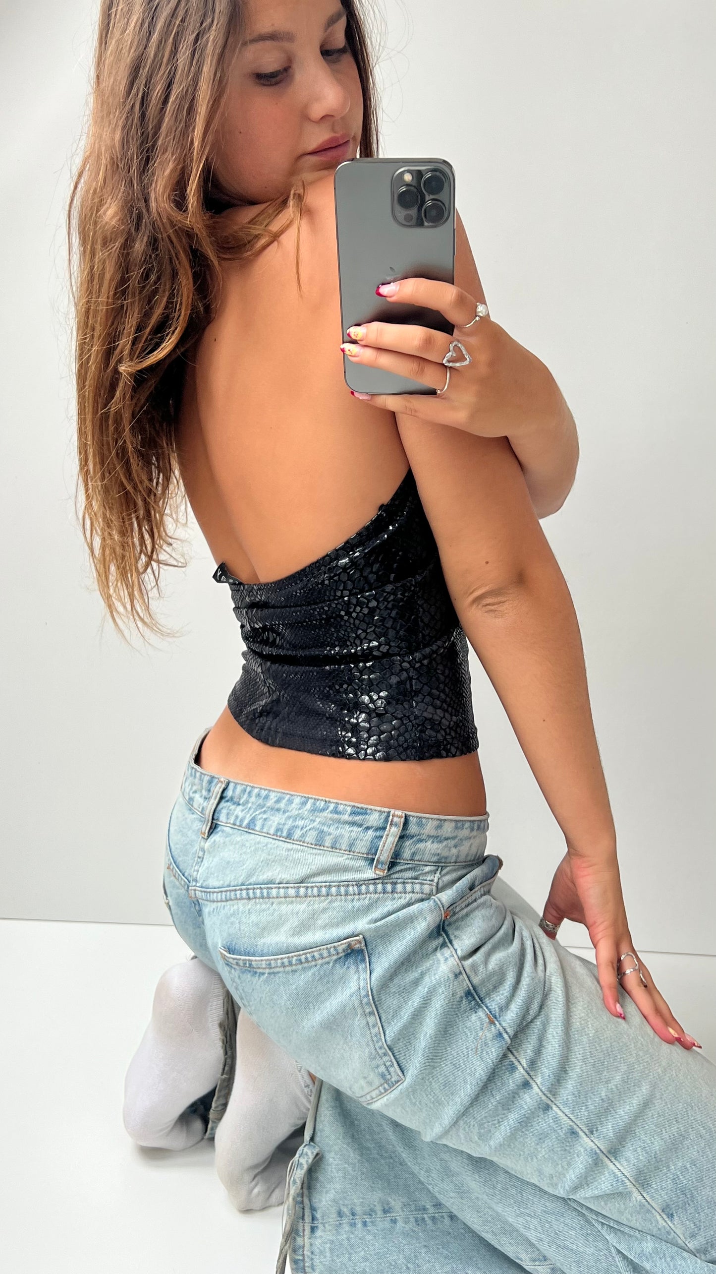 00s black snakeskin halter cami- size M