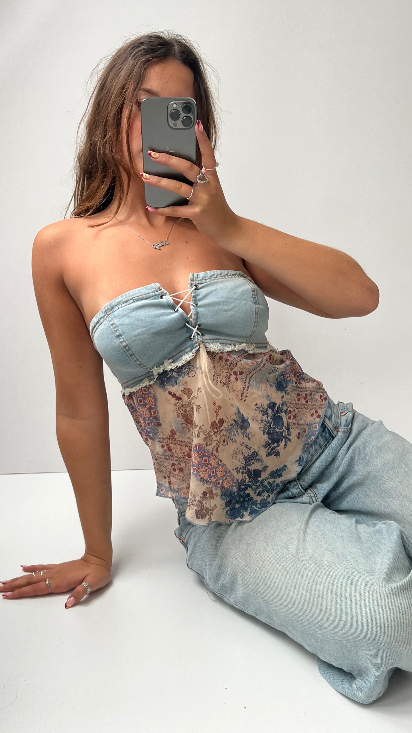 00s denim paisley mesh cami- size M