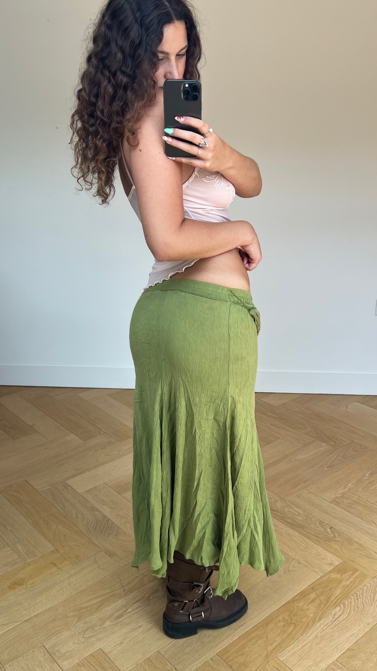 00s green maxi skirt- size S