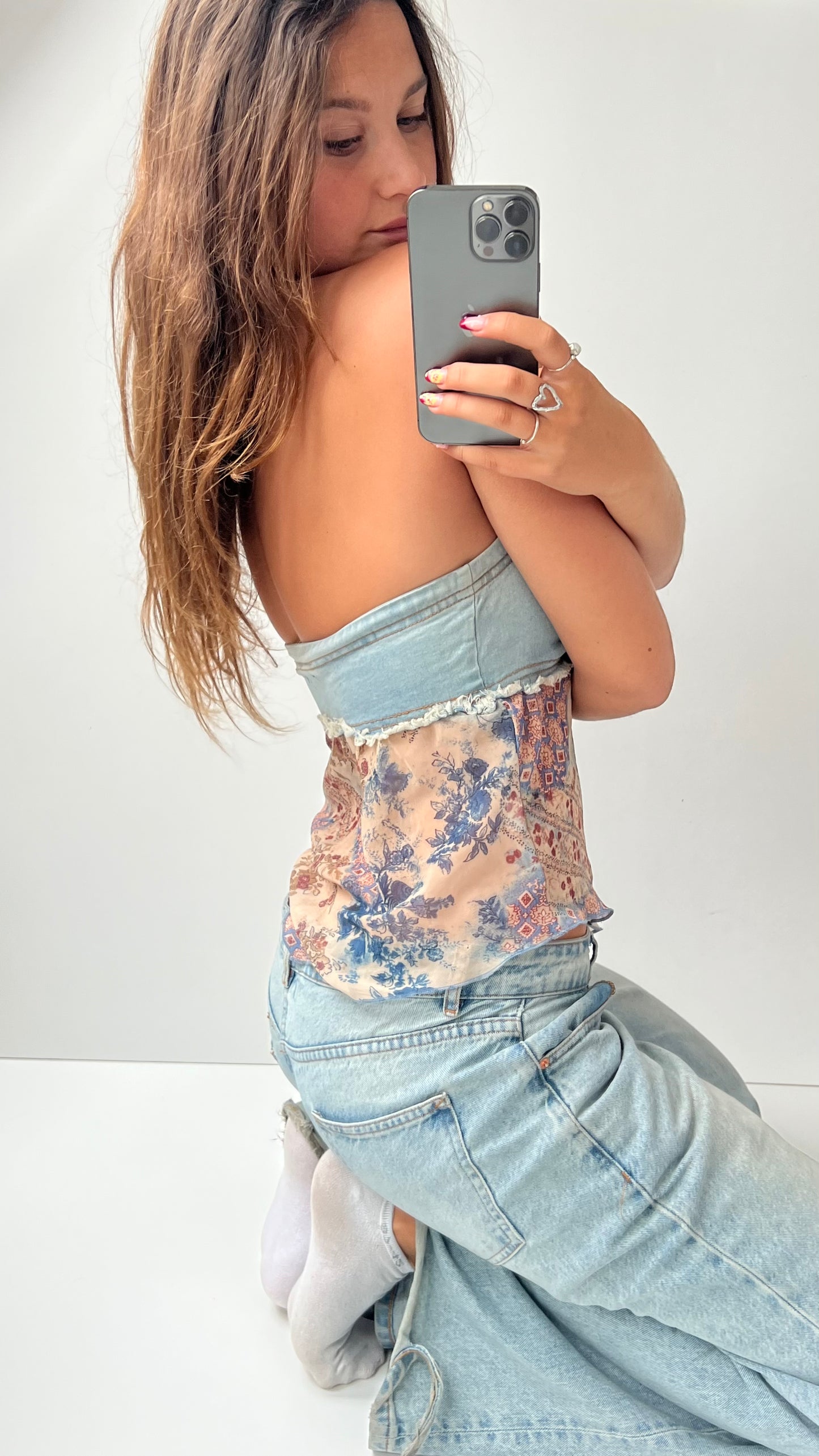 00s denim paisley mesh cami- size M