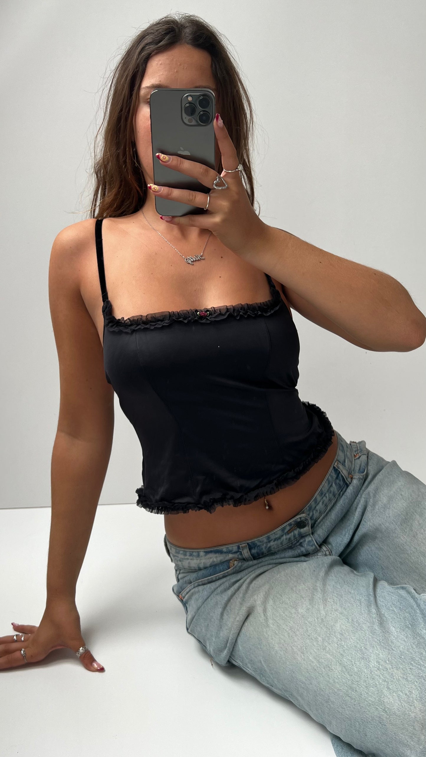 00s black satin corset cami- size M