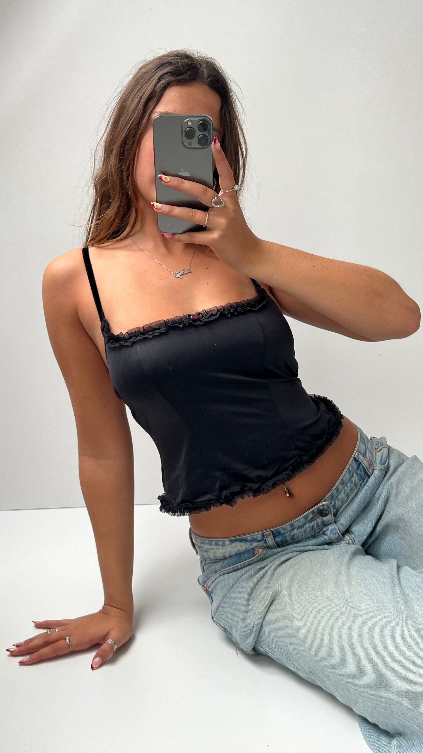 00s black satin corset cami- size M