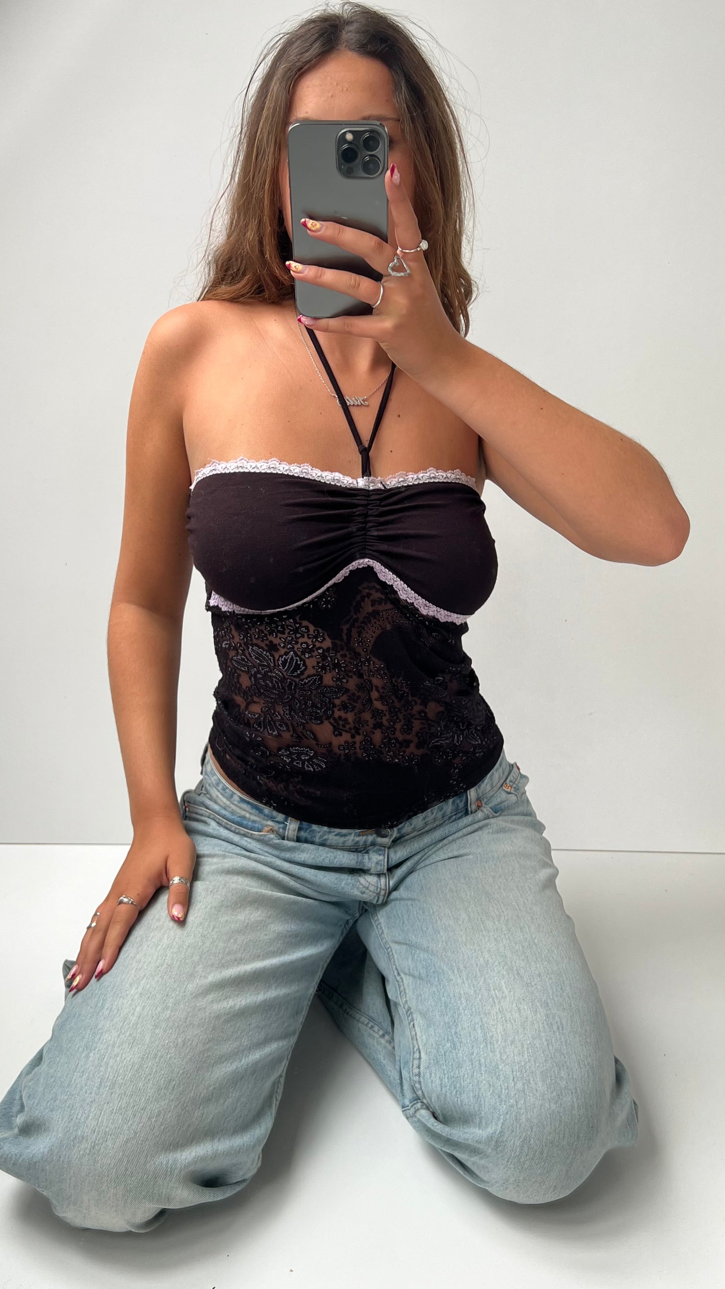 00s brown lace halter cami- size S