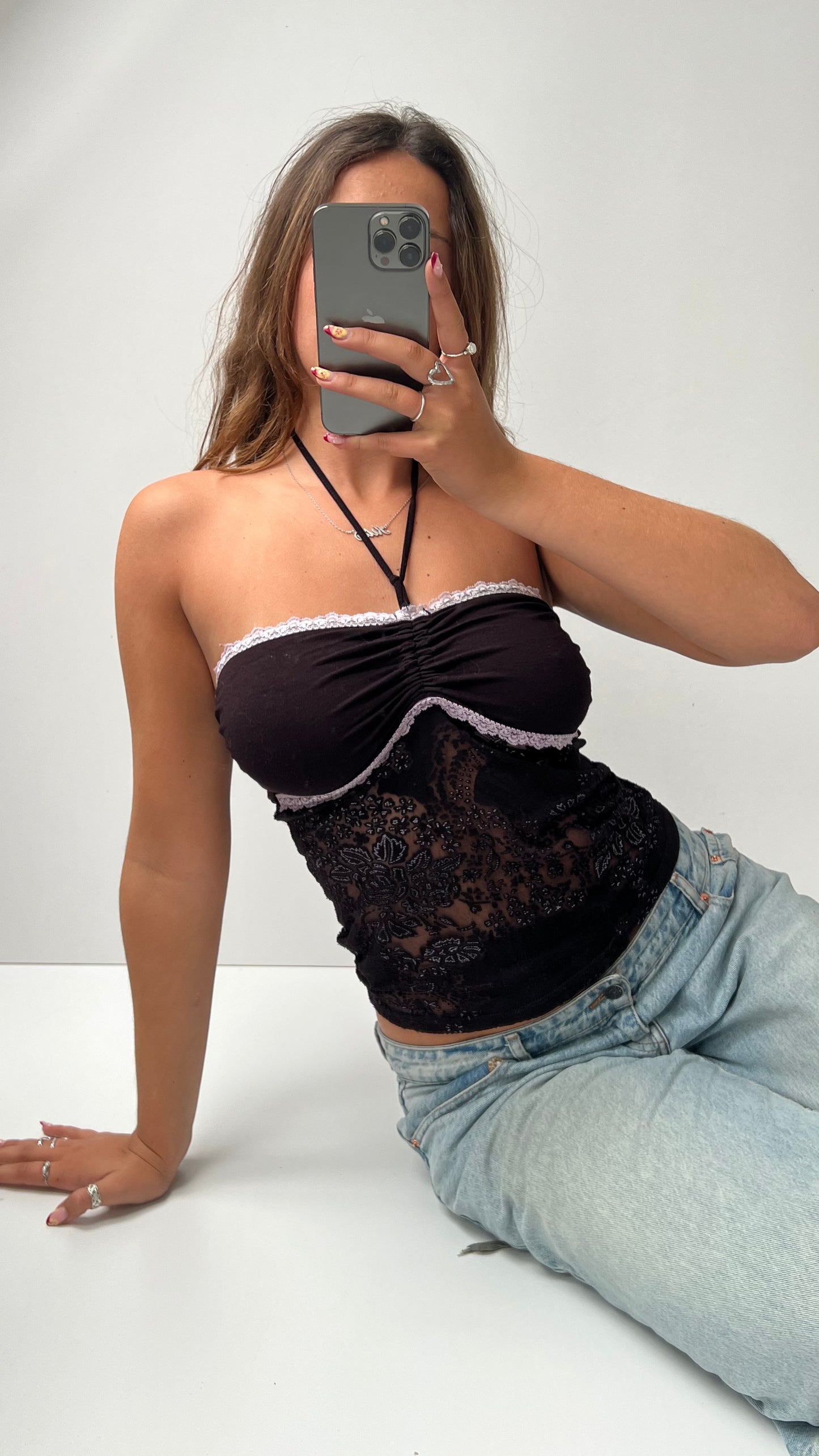 00s brown lace halter cami- size S