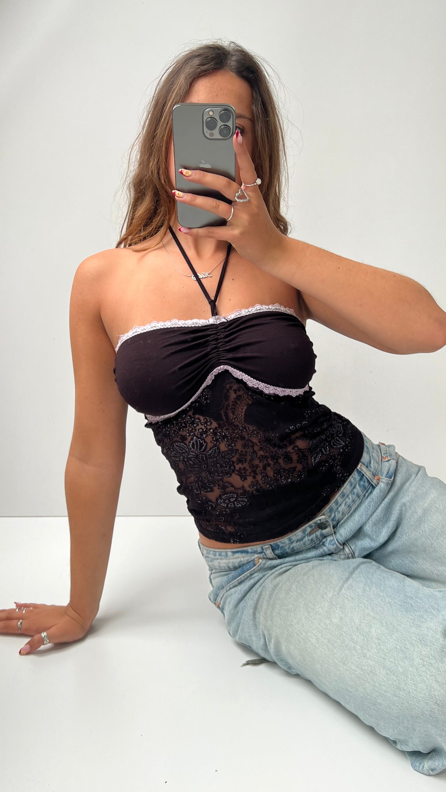 00s brown lace halter cami- size S