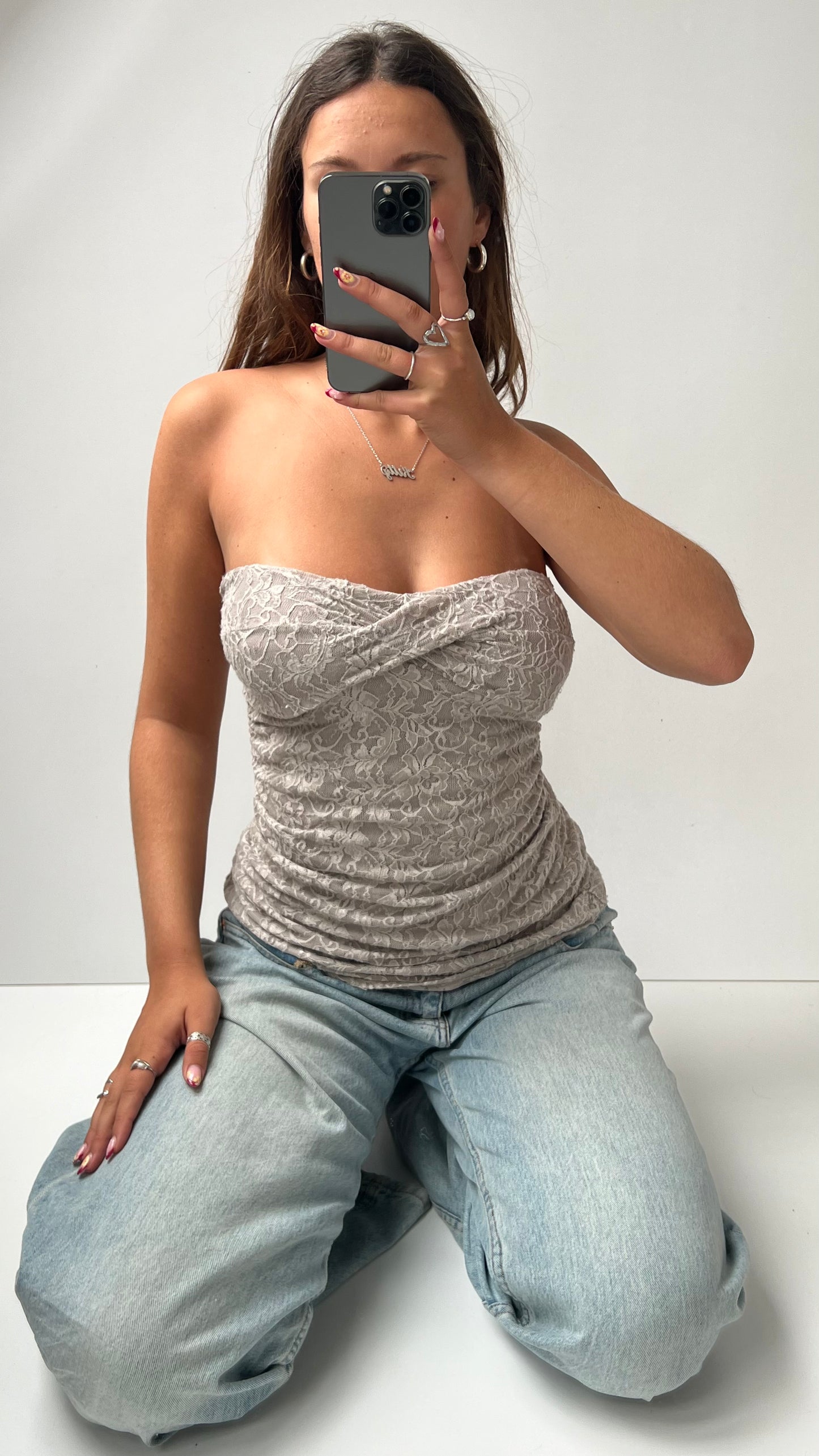 00s grey lace strapless cami- size M