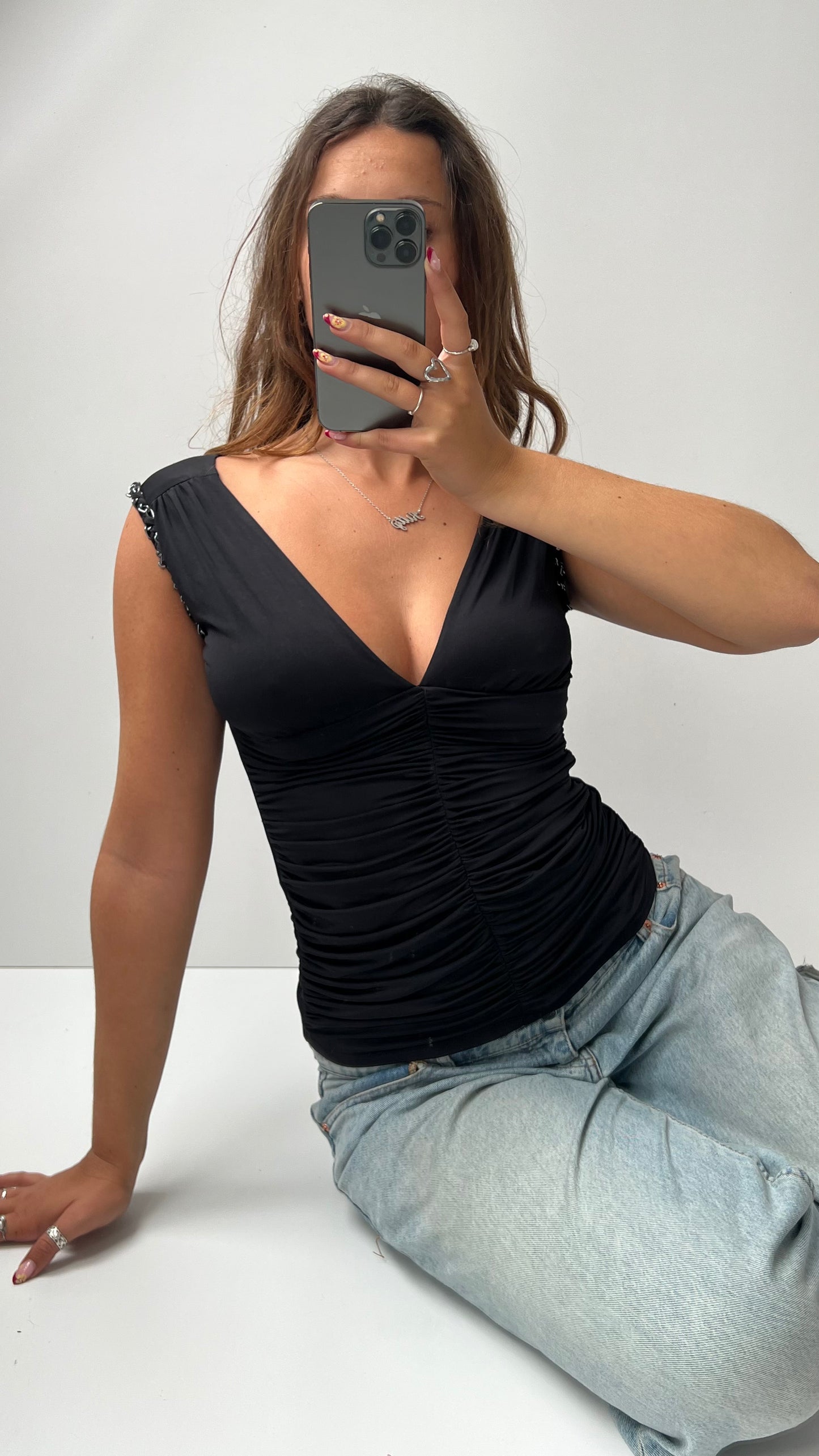 00s black ruched top- size S