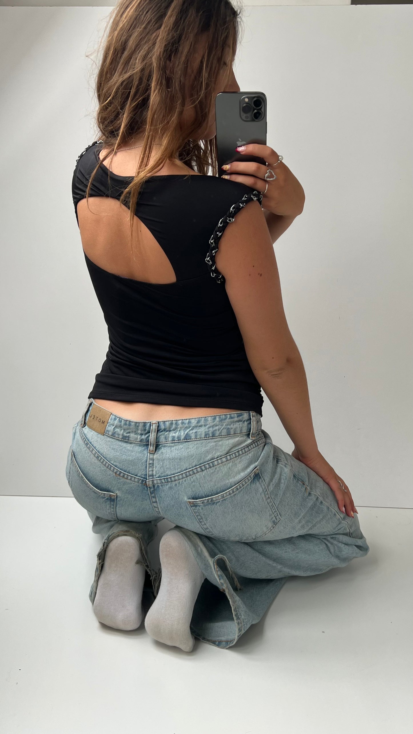 00s black ruched top- size S