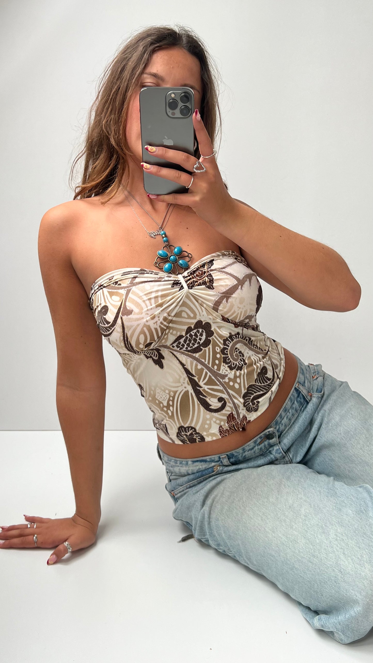 00s brown boho halter cami- size M