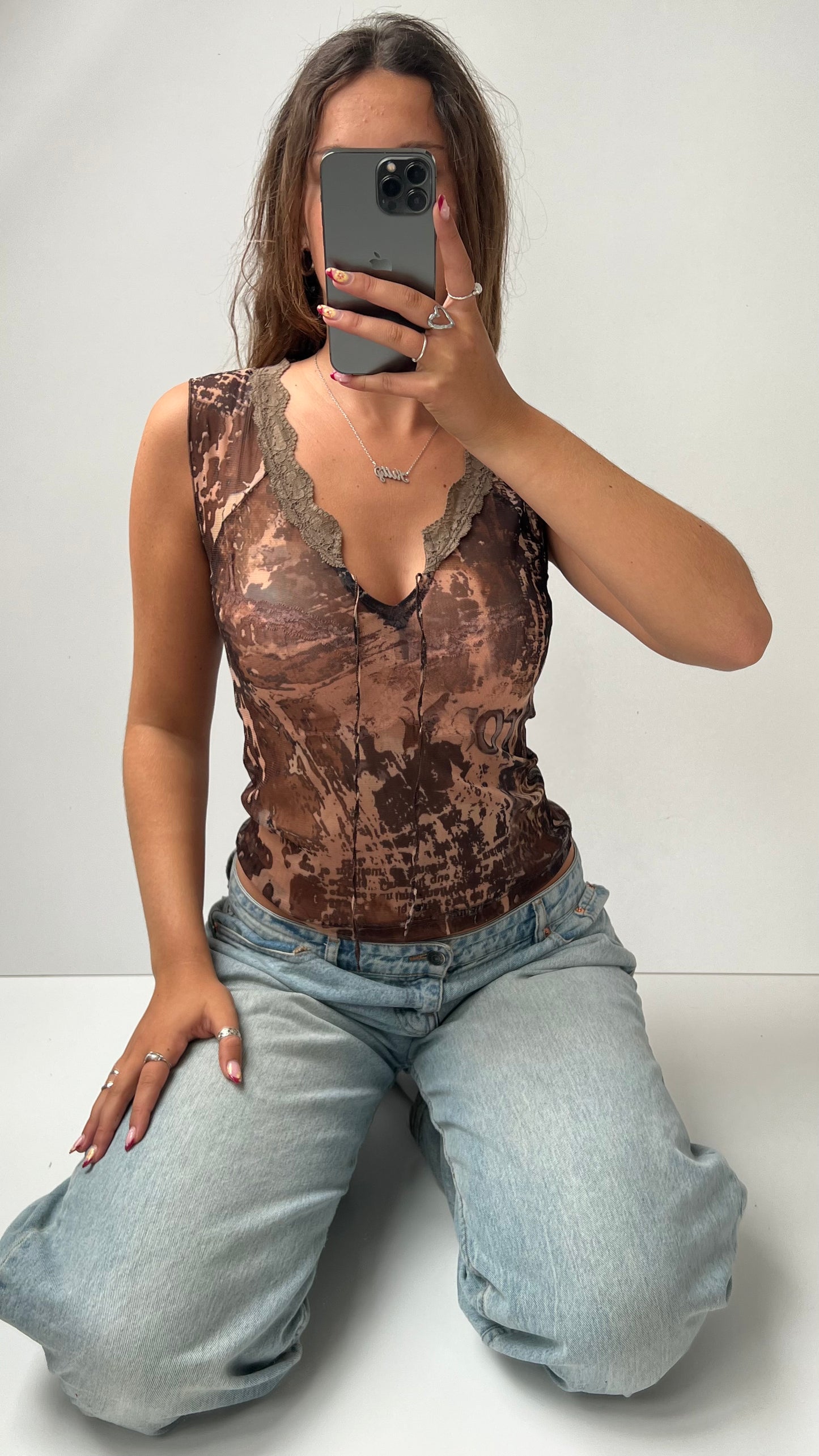 00s brown mesh tank top- size M