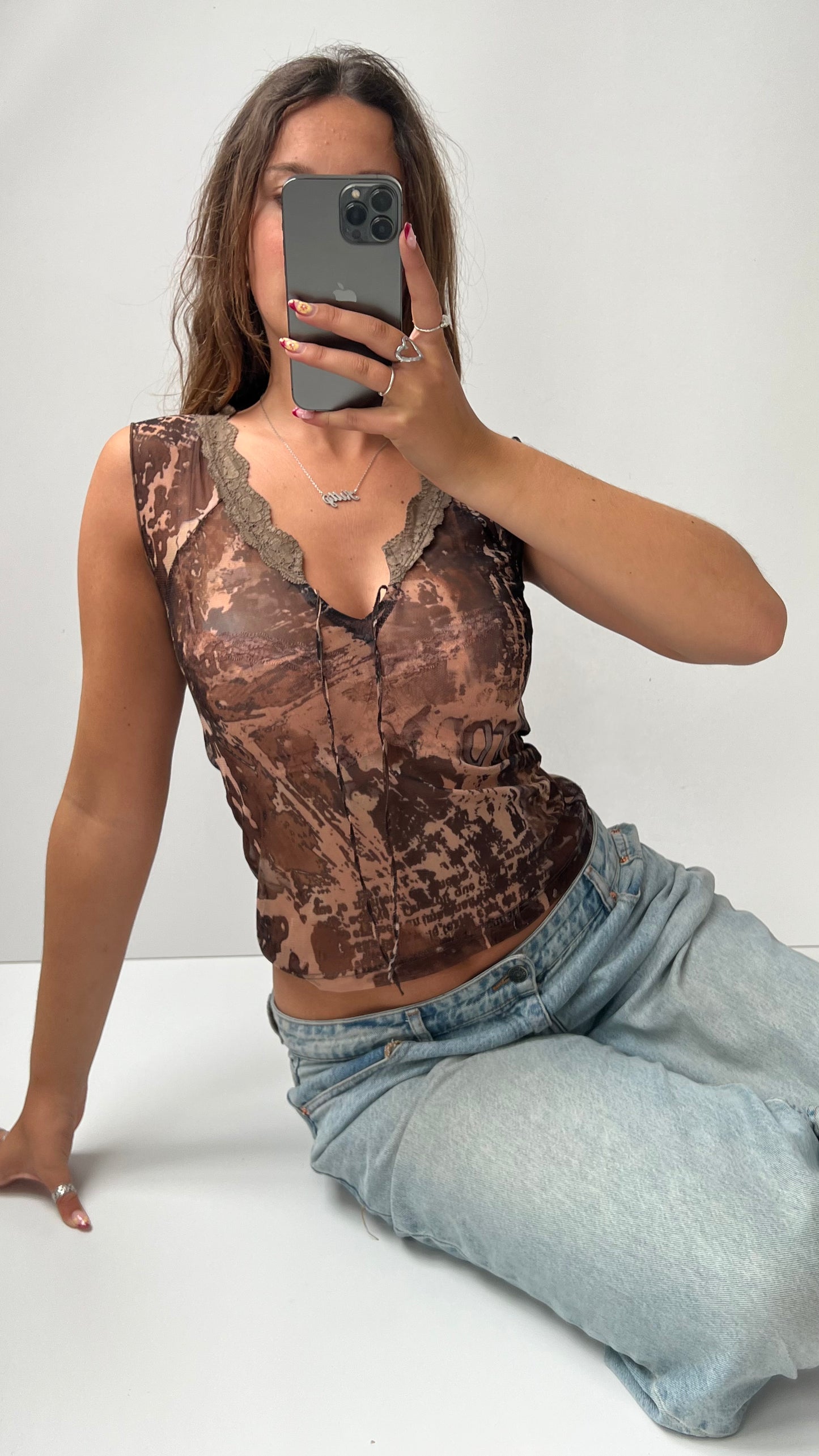 00s brown mesh tank top- size M
