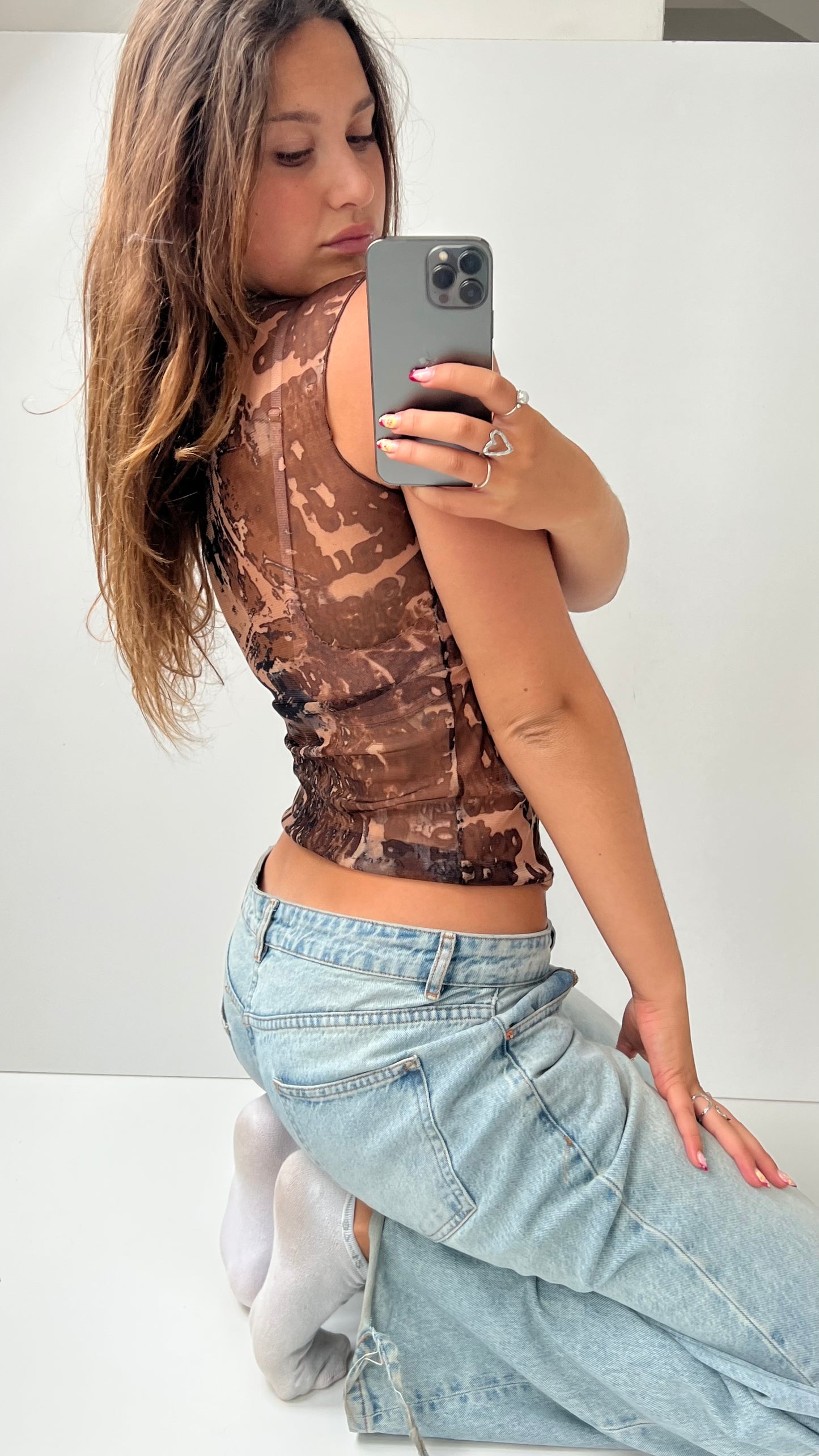 00s brown mesh tank top- size M