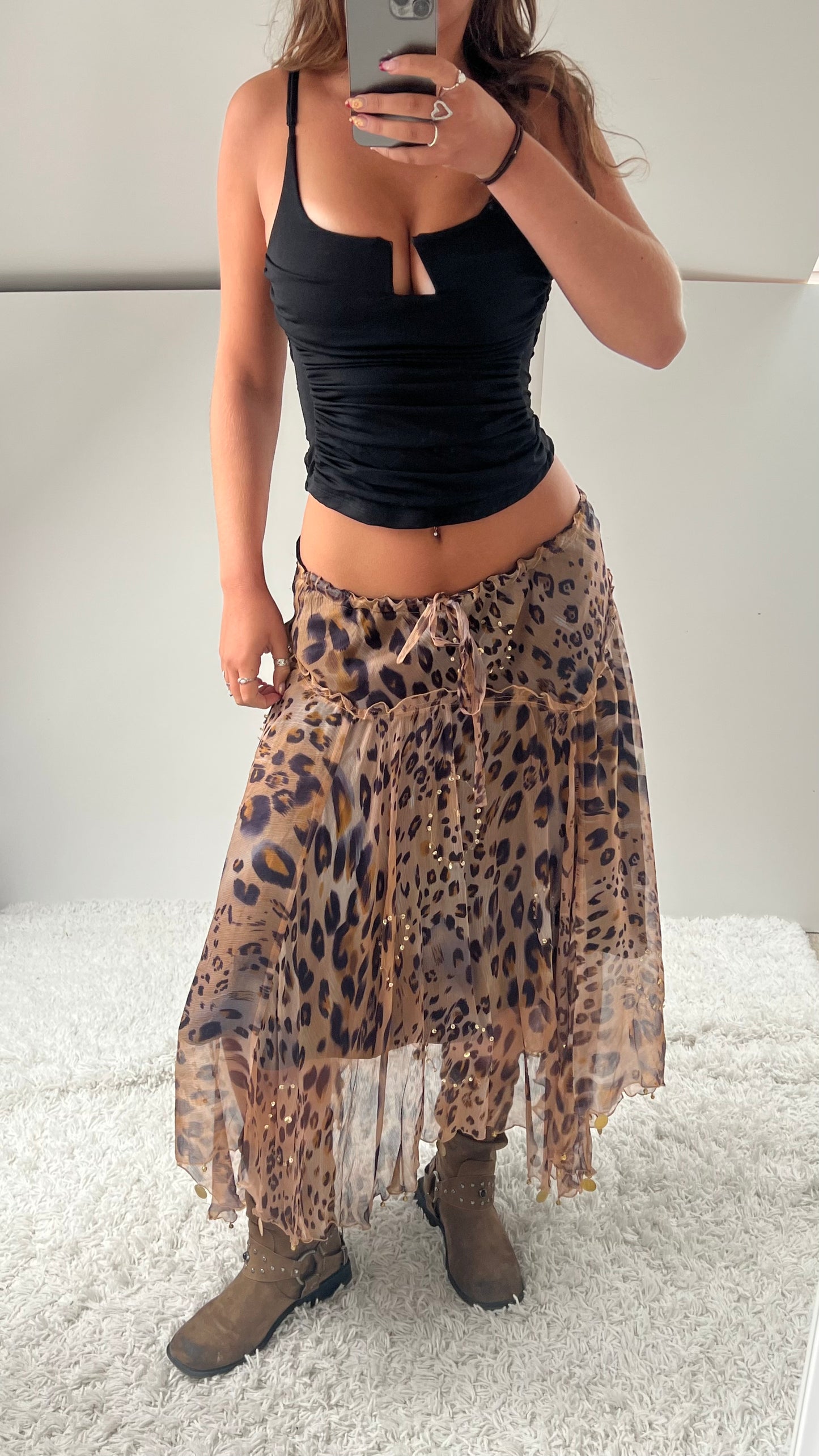 00s mesh leopard print maxi skirt- size M