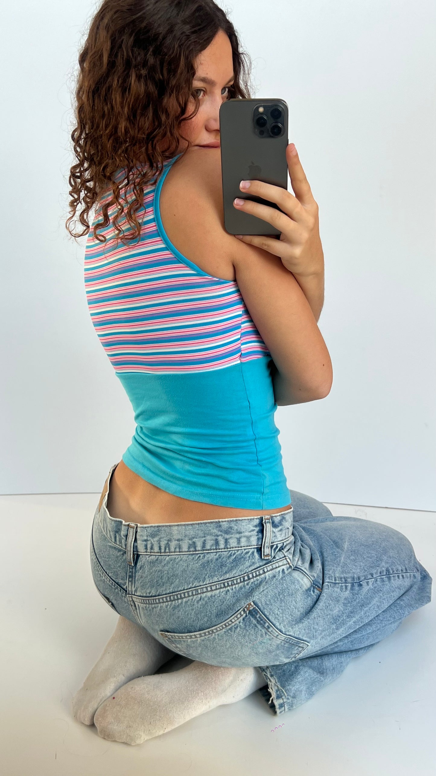 00s blue striped tank- size S/M
