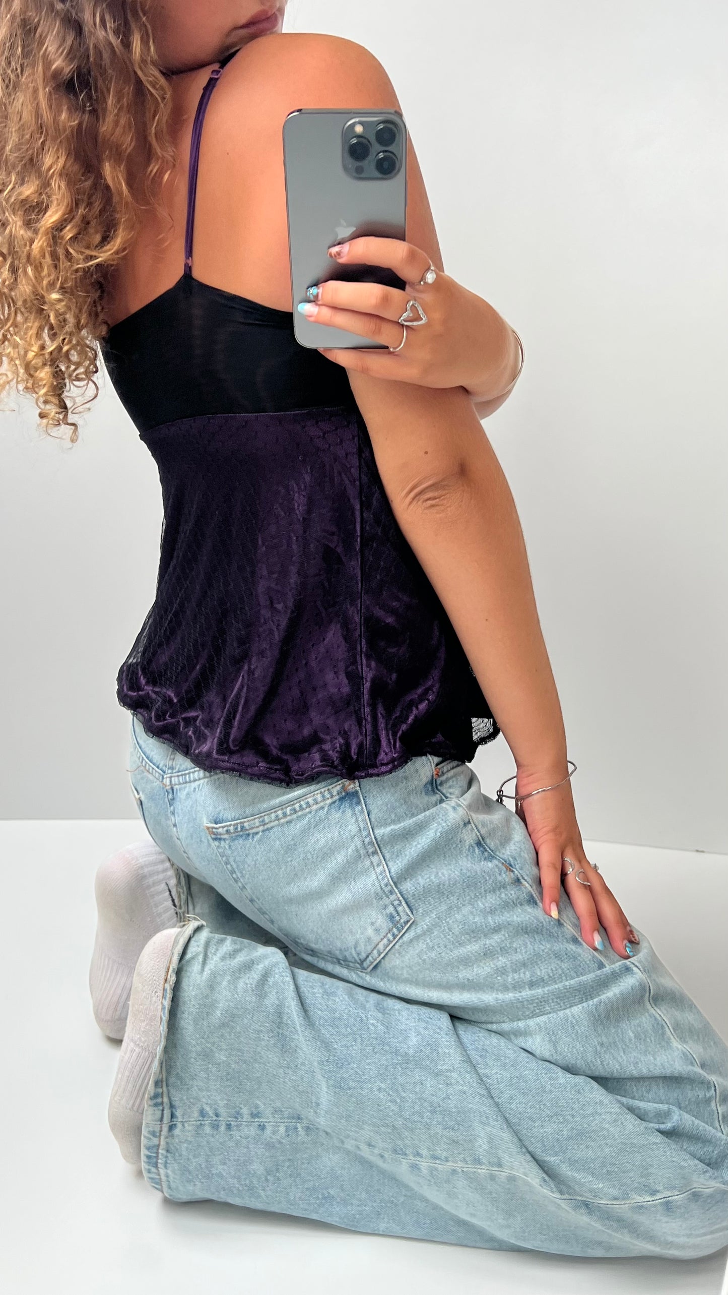 00s purple black lace cami- size S