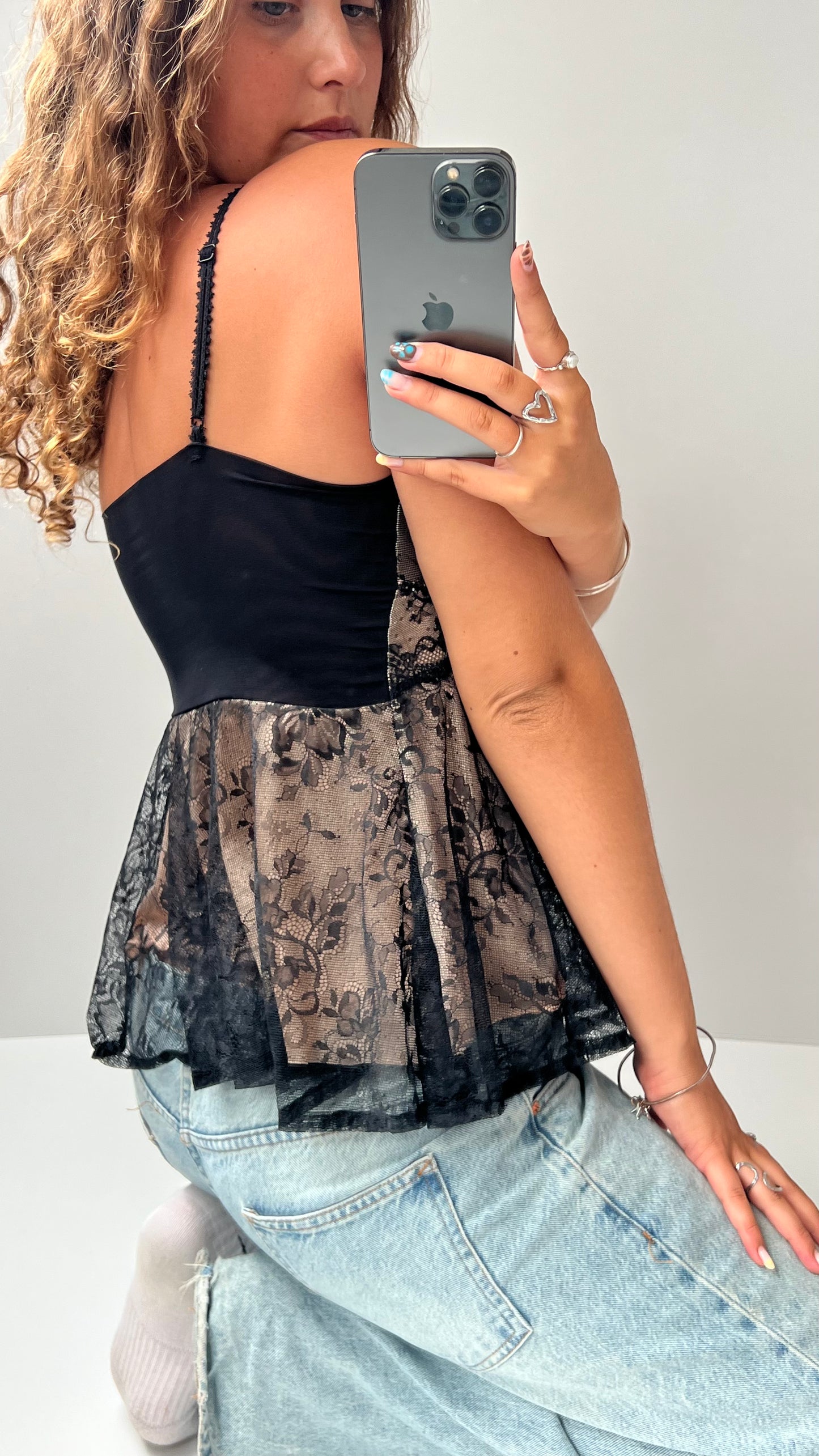 00s black lace babydoll cami- size S