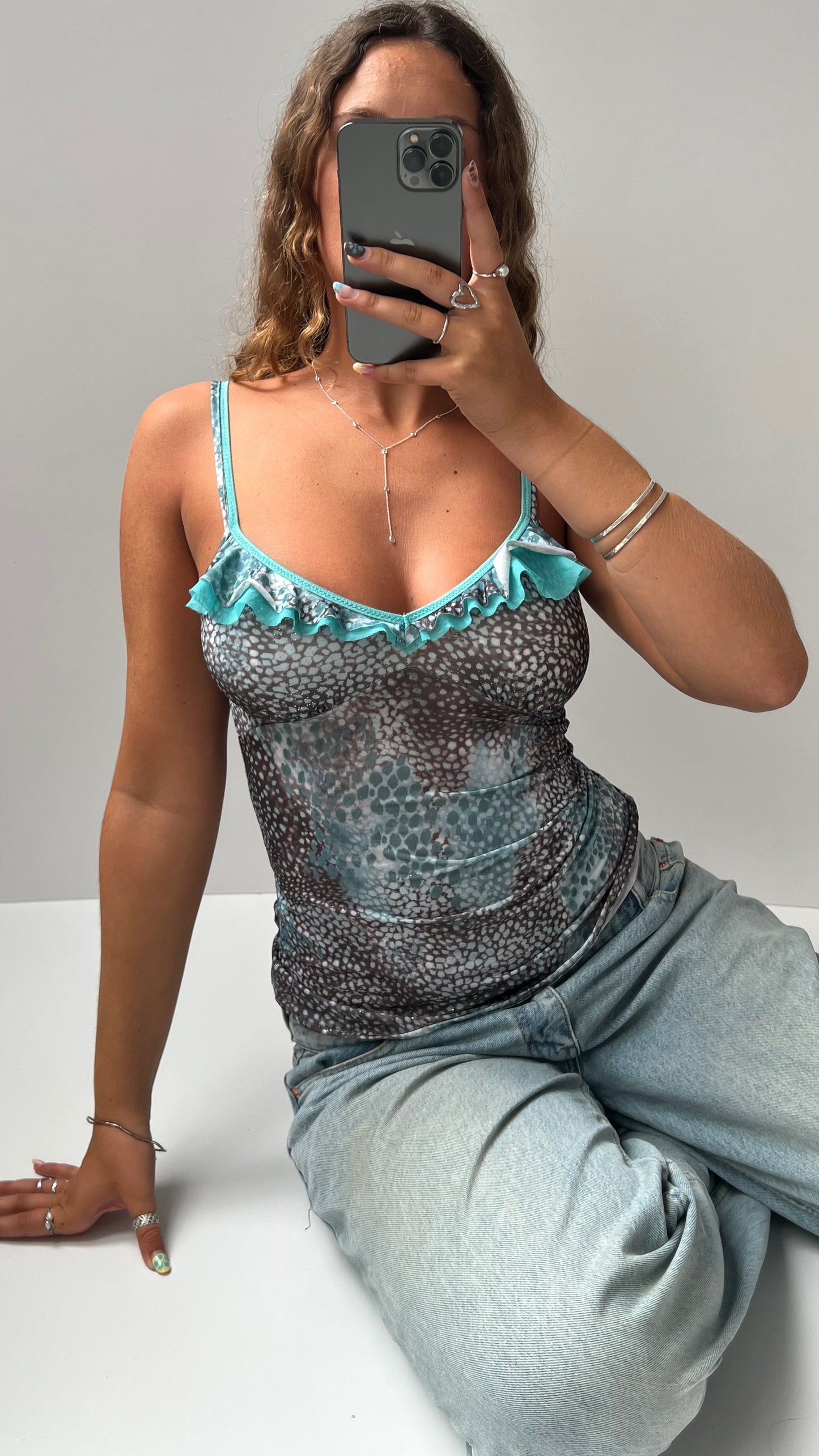 00s blue snakeskin cami- size S