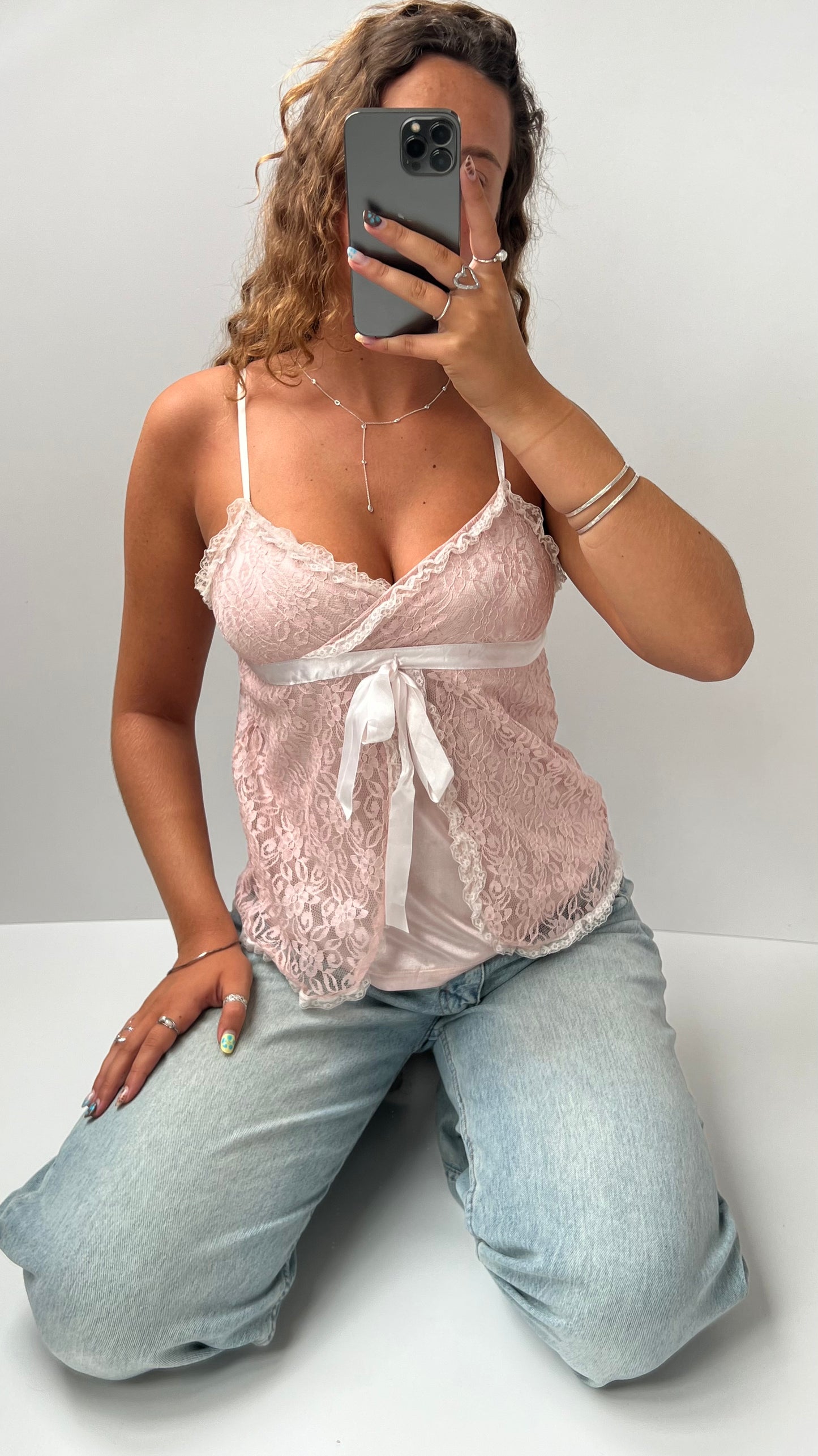 00s pink lace cami- size S