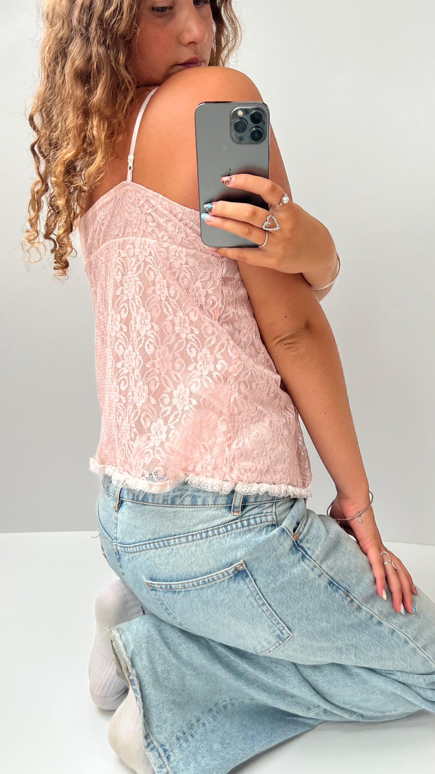 00s pink lace cami- size S