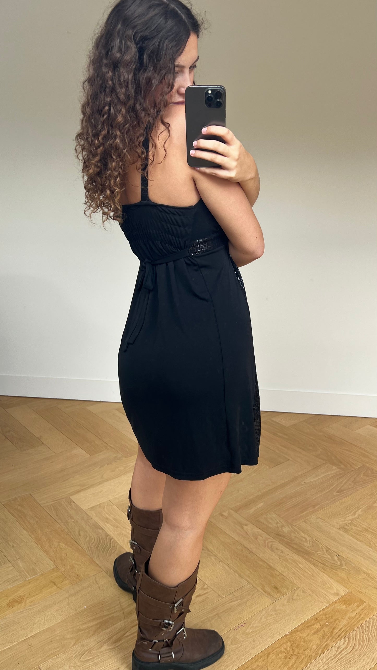 00s black sequin mini dress- size M