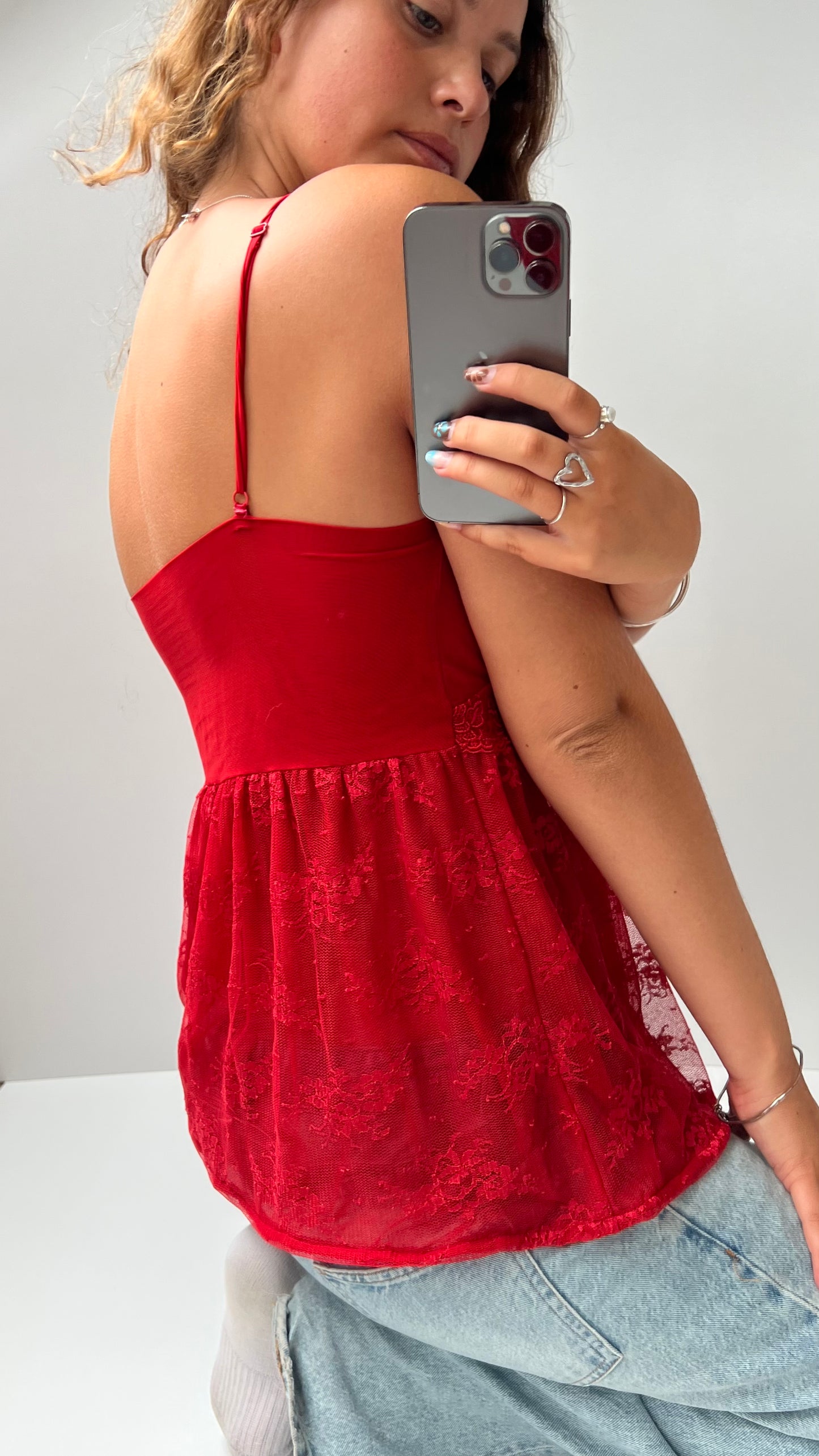 00s red lace babydoll cami- size M