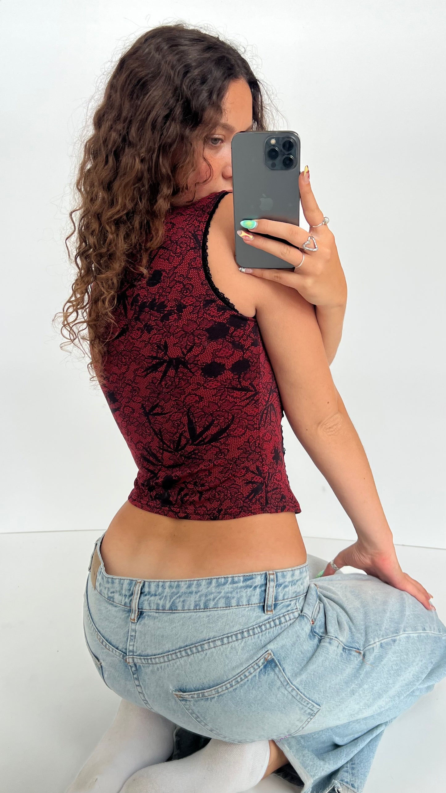 00s red black corset cami- size S
