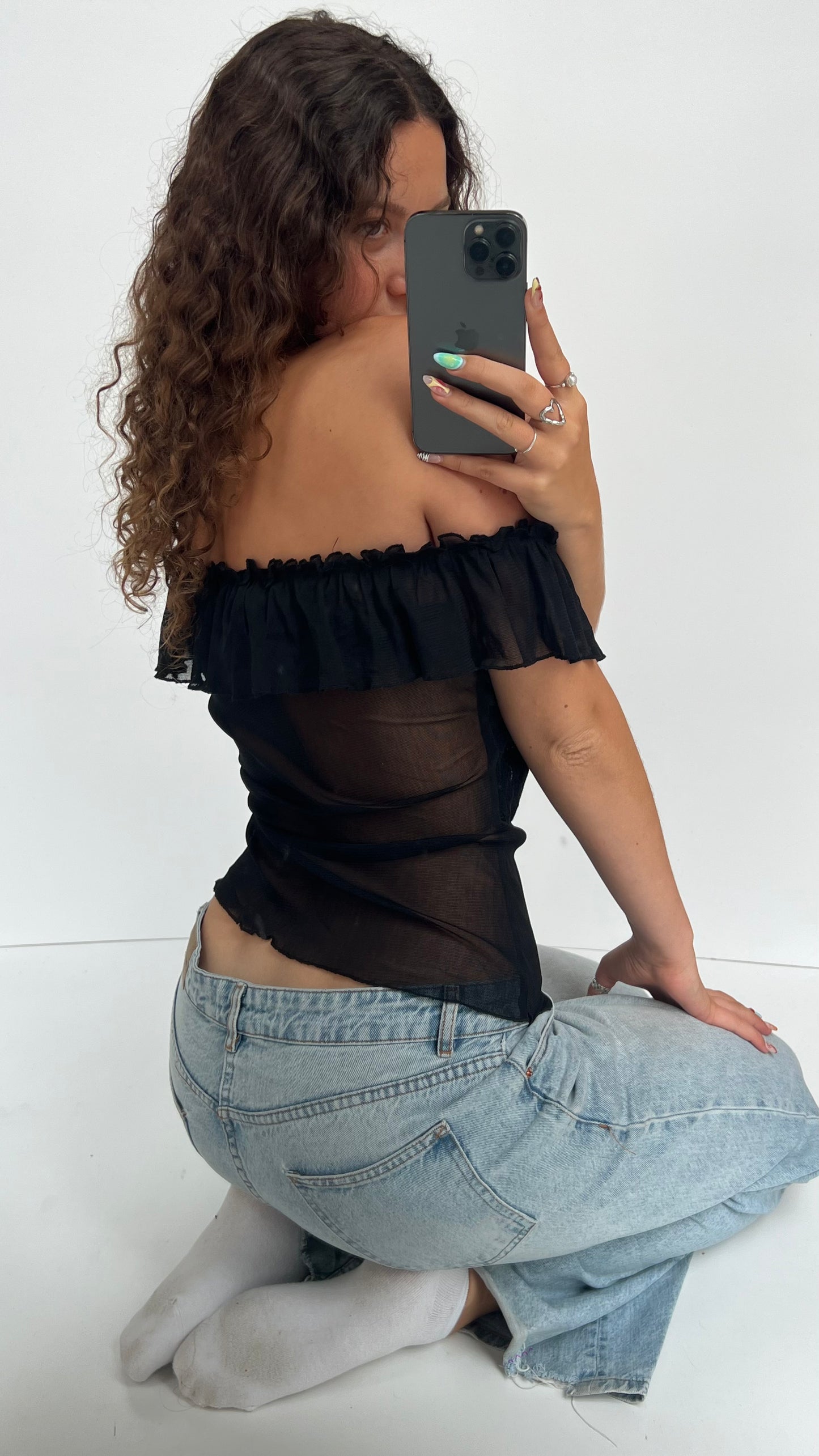 00s black off shoulder top- size S