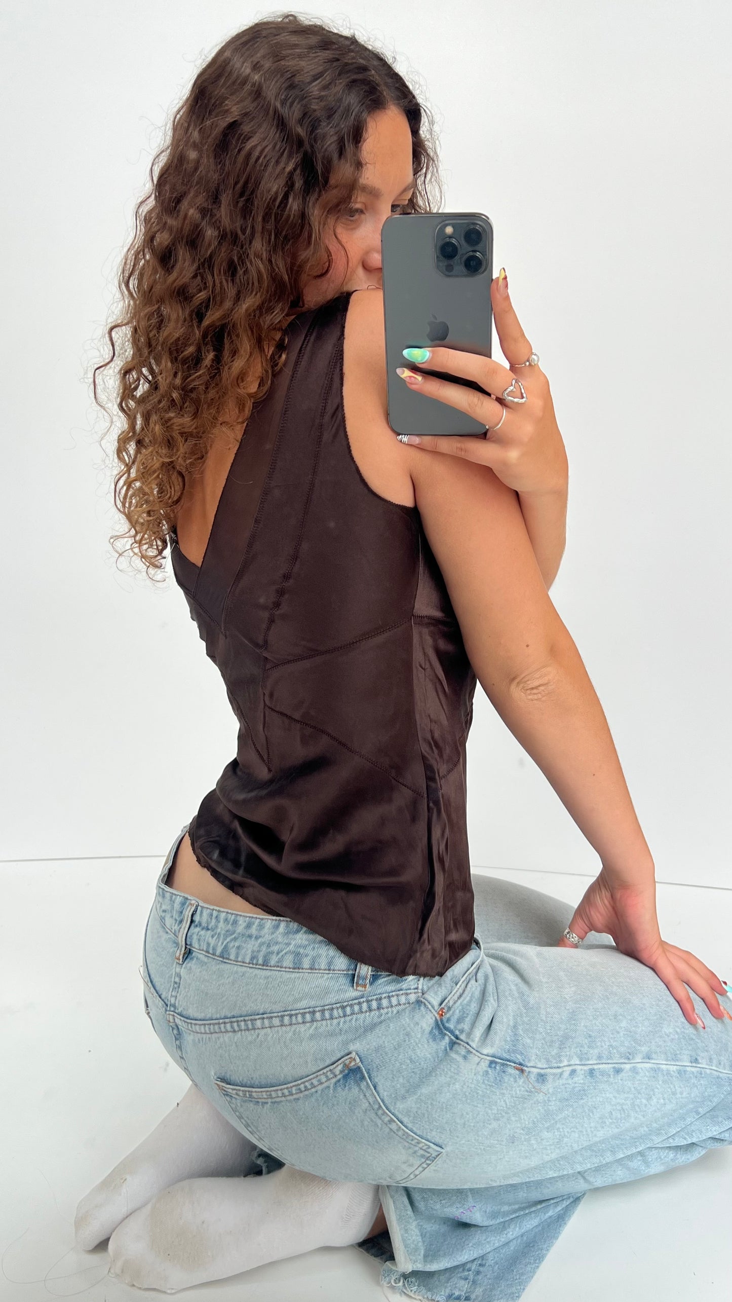 00s brown silk tank top- size M