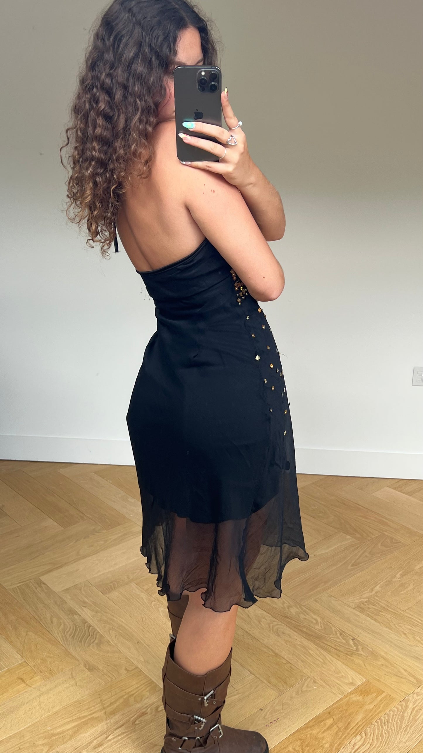 00s black sequin midi dress- size M