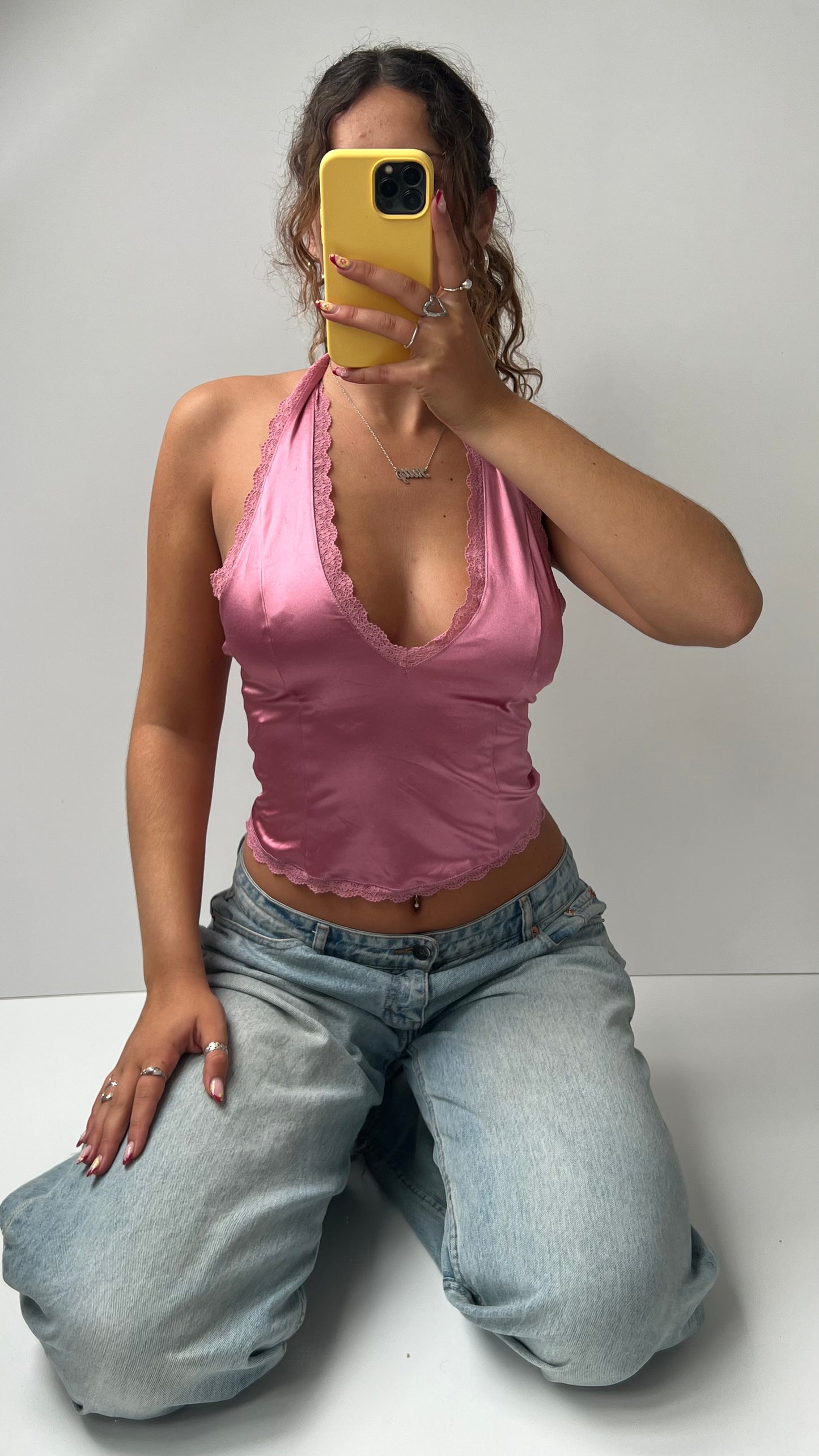 00s pink satin halter cami- size M