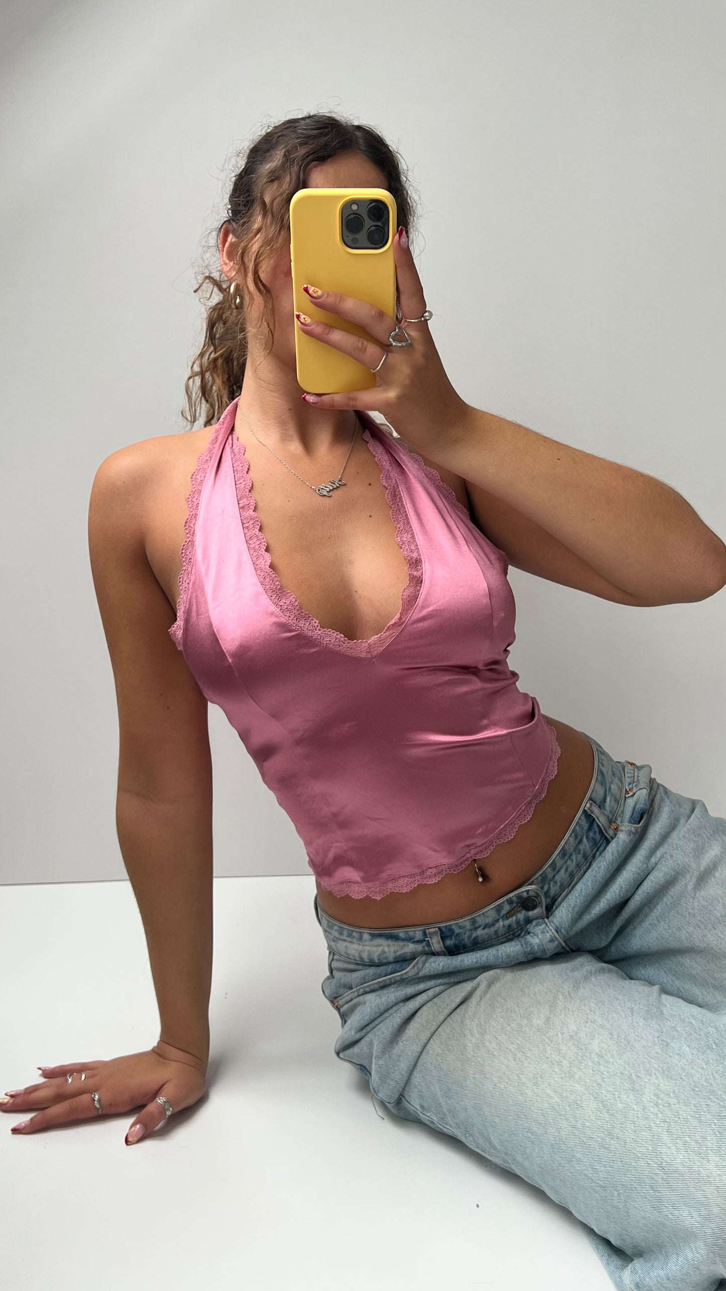 00s pink satin halter cami- size M