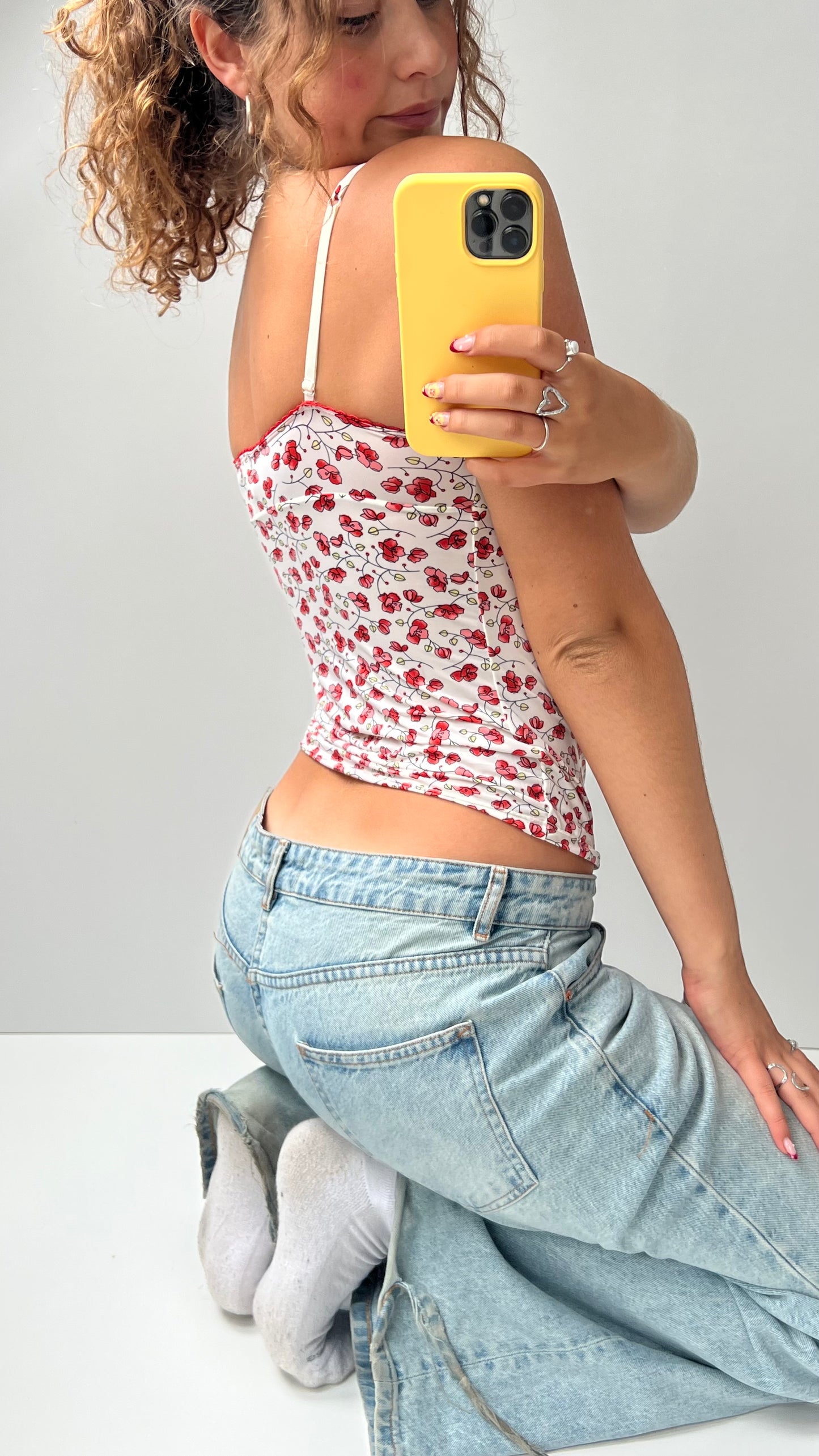 00s white red floral cami- size M