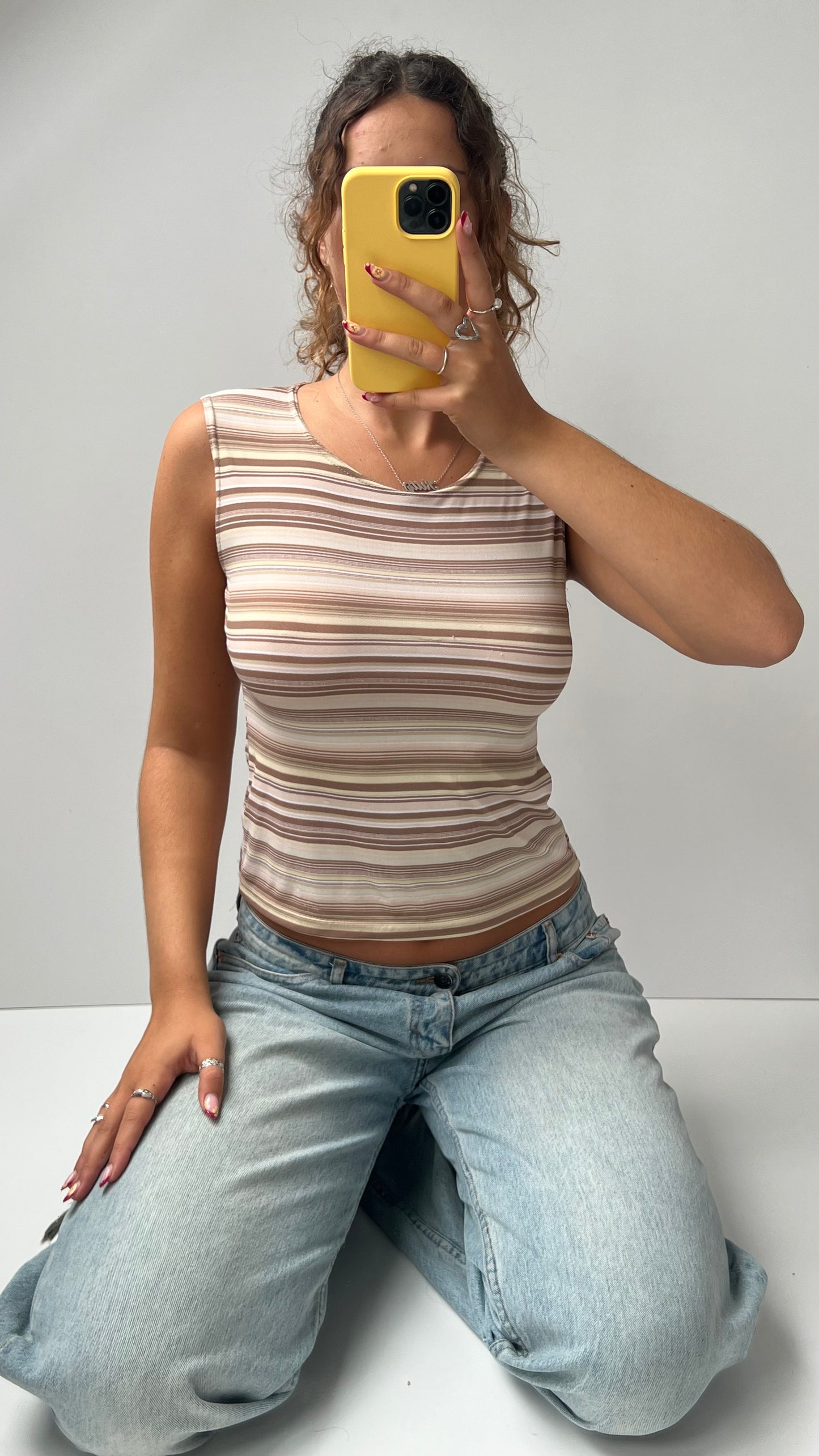 00s brown striped cami- size M