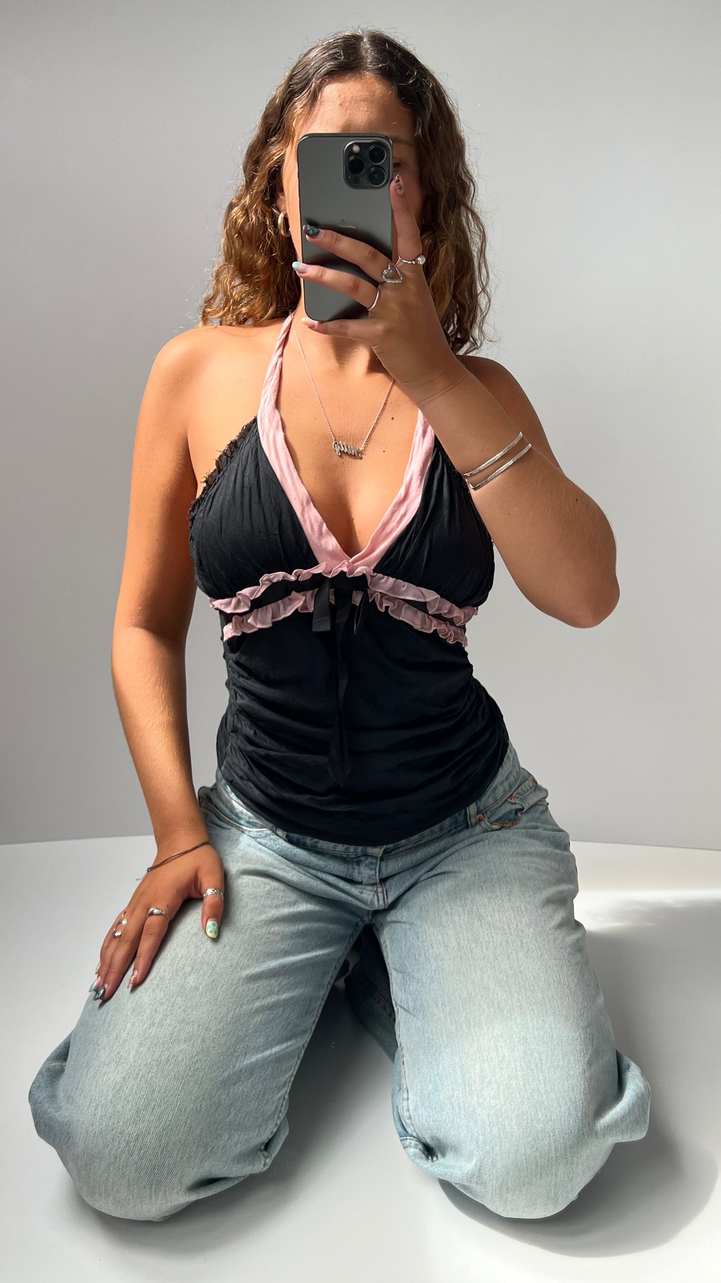 00s black pink halter cami- size S