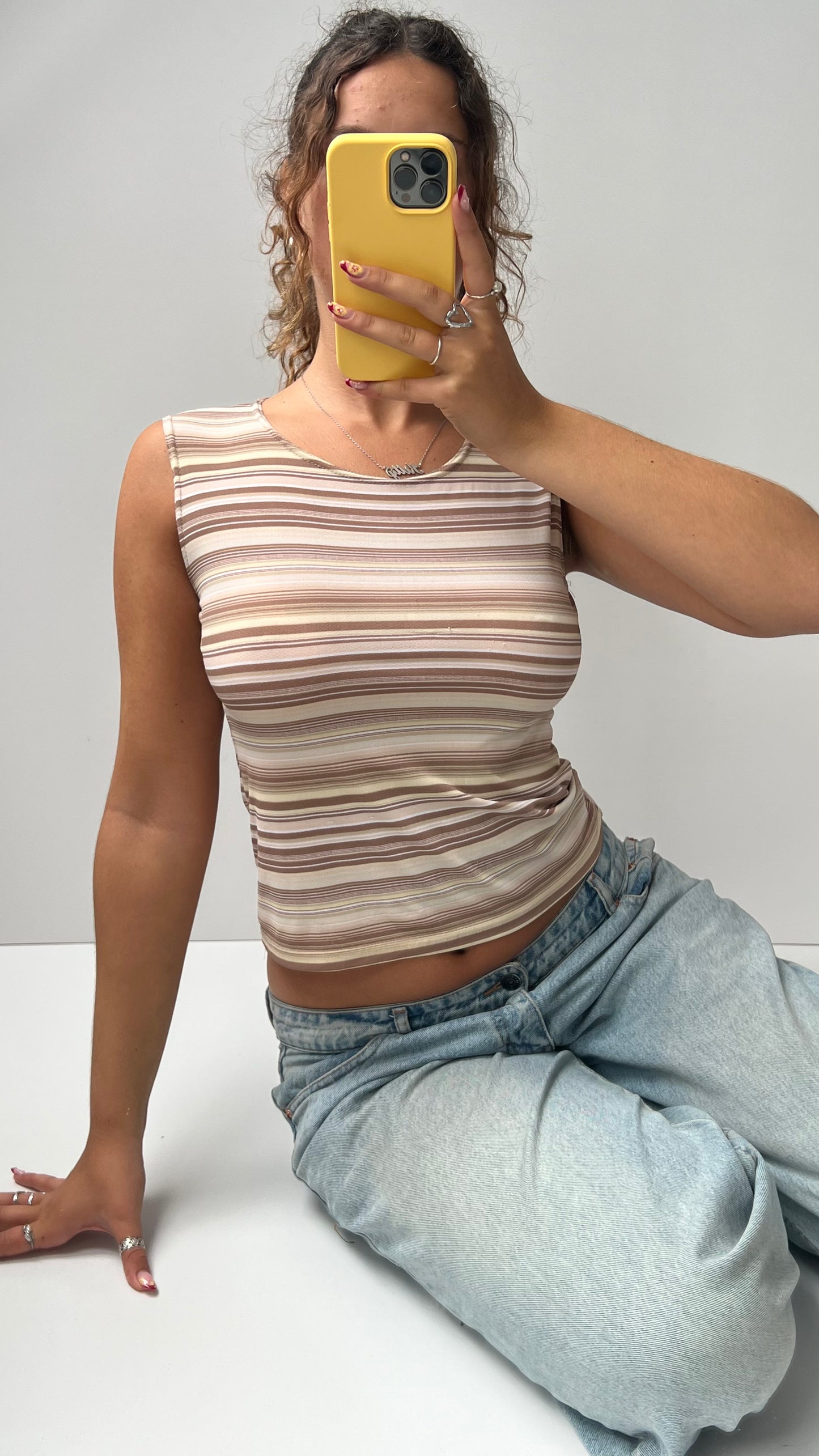 00s brown striped cami- size M