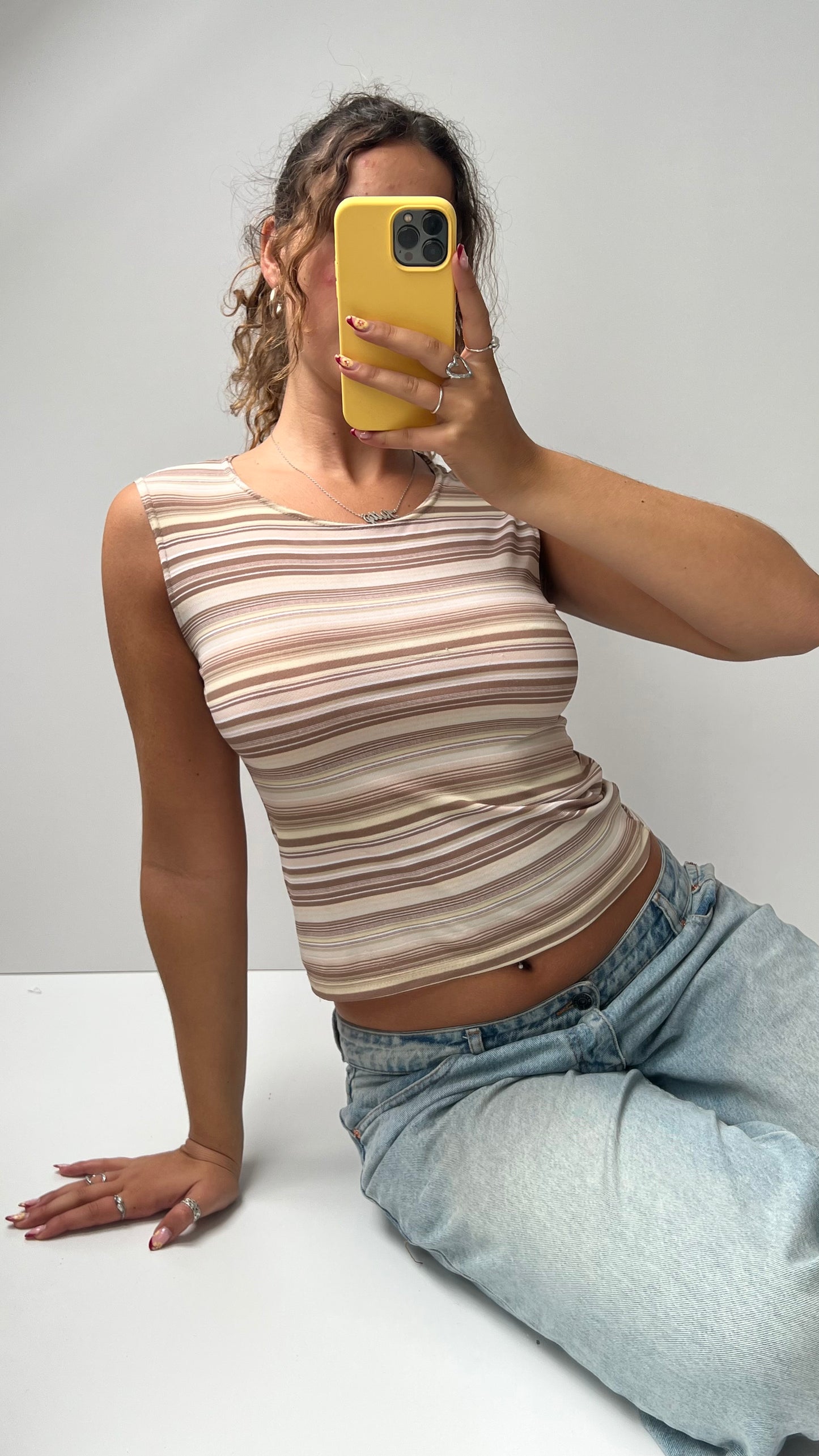 00s brown striped cami- size M