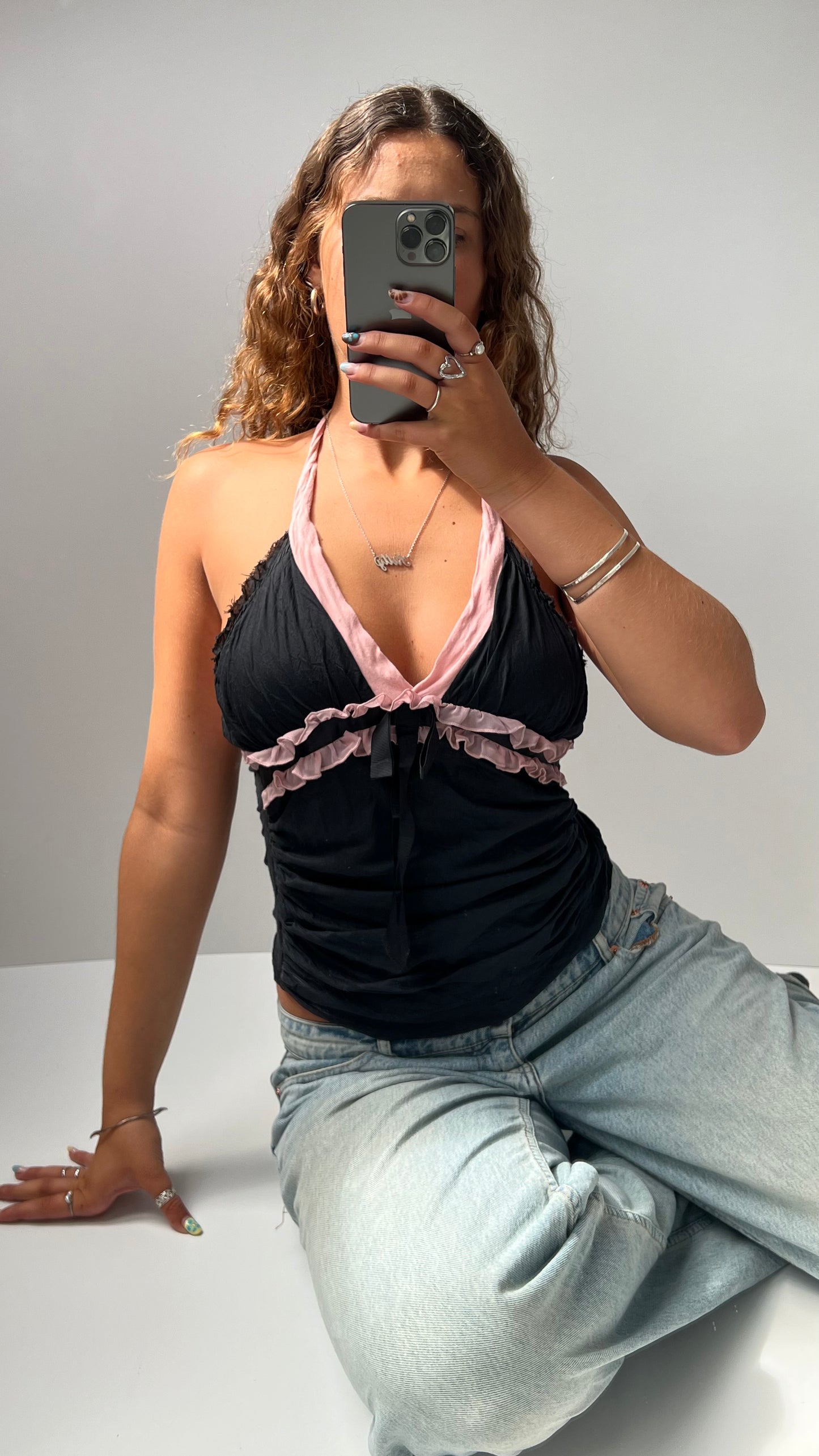 00s black pink halter cami- size S