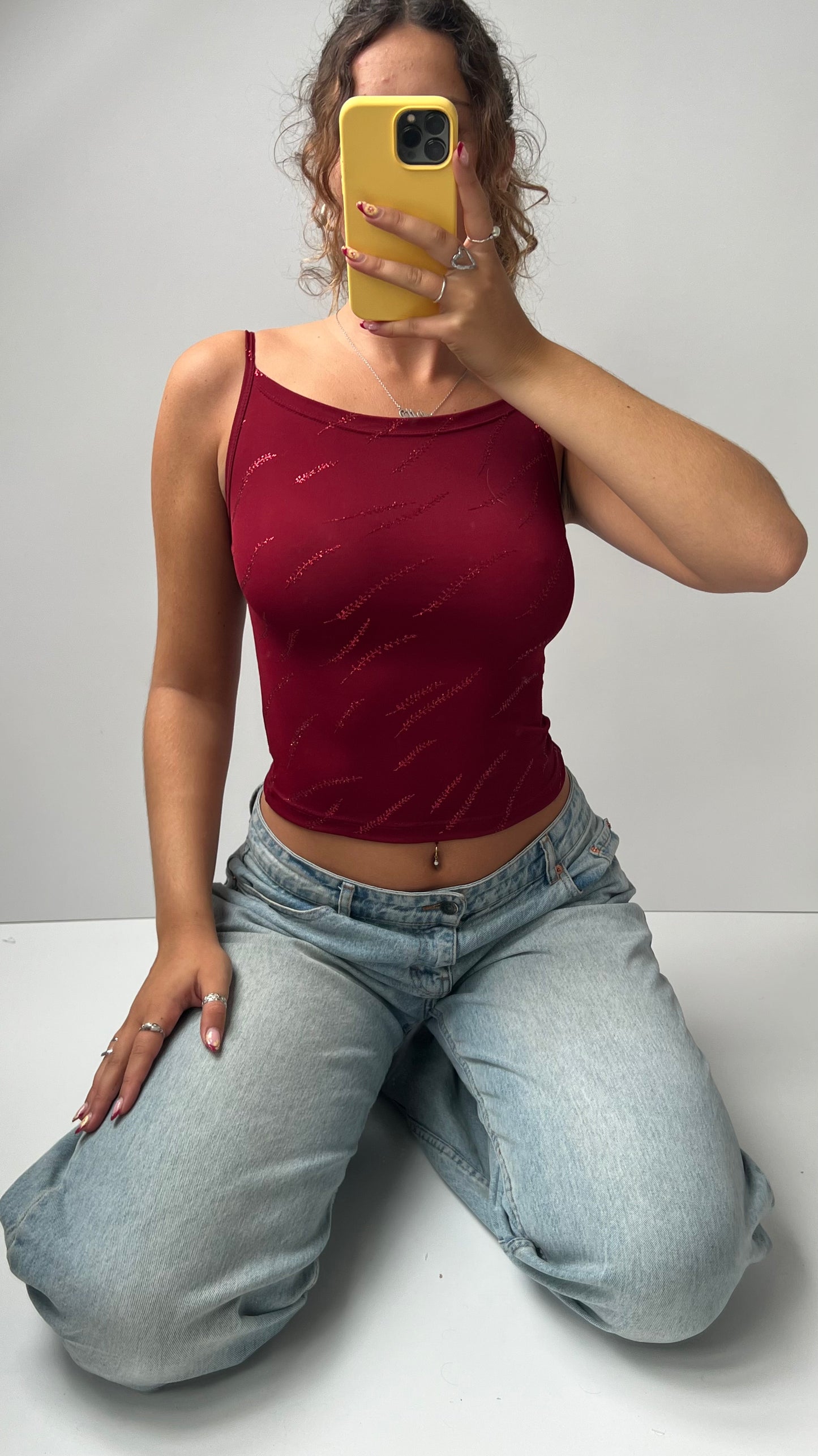 00s red glitter cami- size S