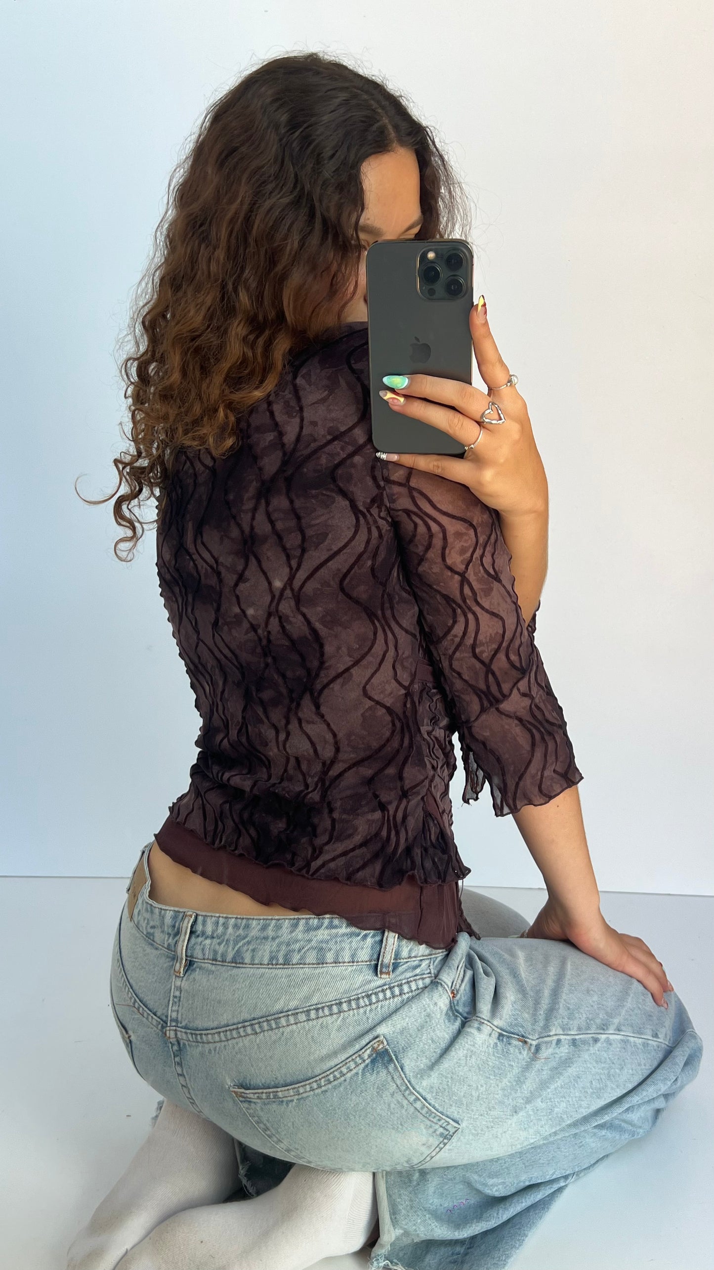 00s mauve mesh long sleeve top- size L