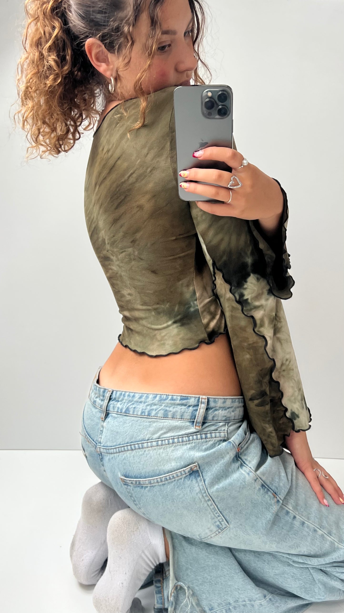 00s green tie dye long sleeve top- size S