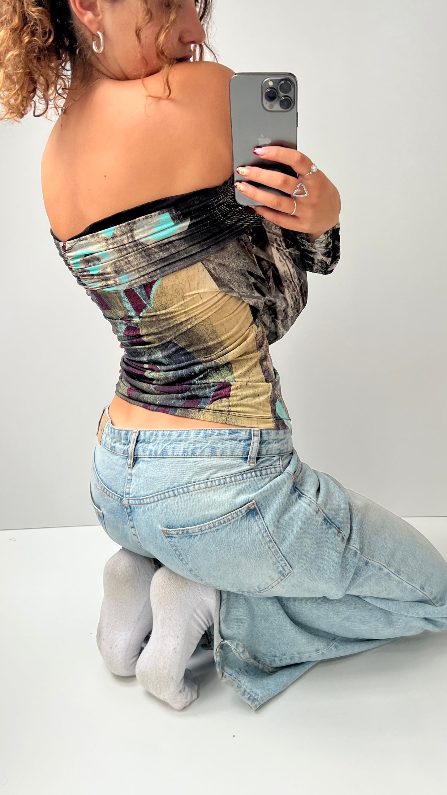 00s graphic off shoulder top- size M