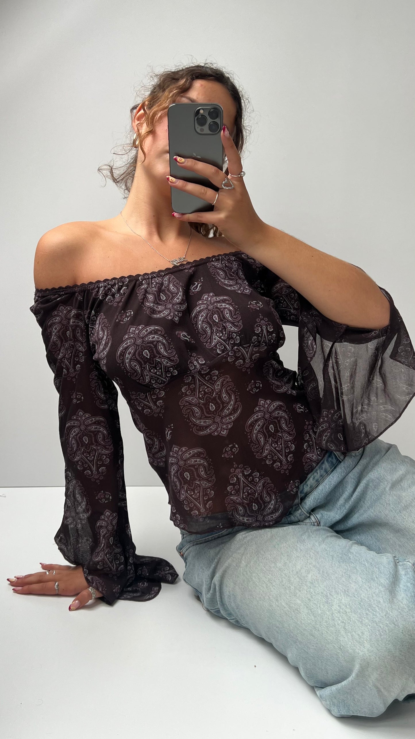 00s brown mesh long sleeve top- size M/L