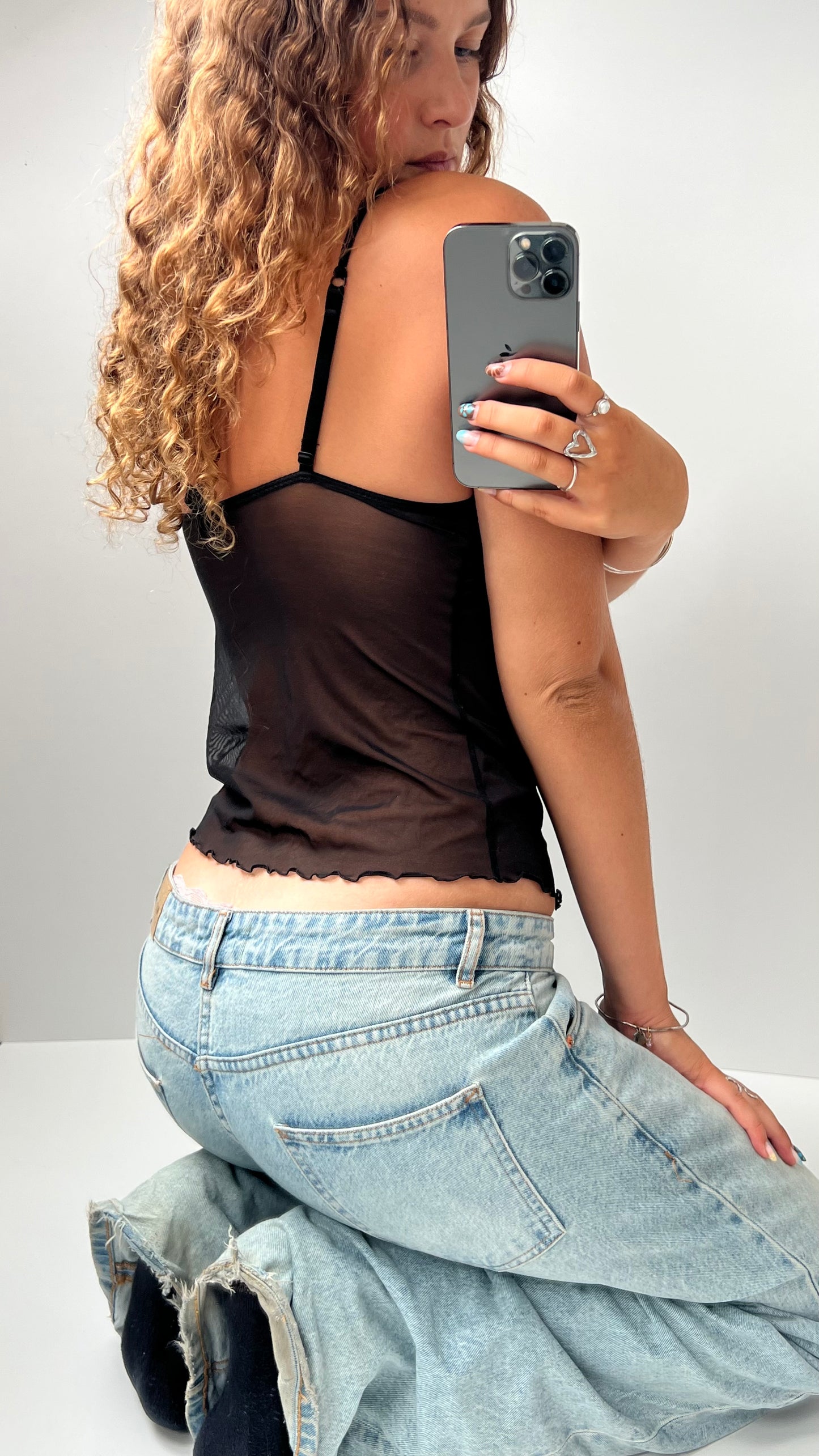 00s black mesh lace cami- size S
